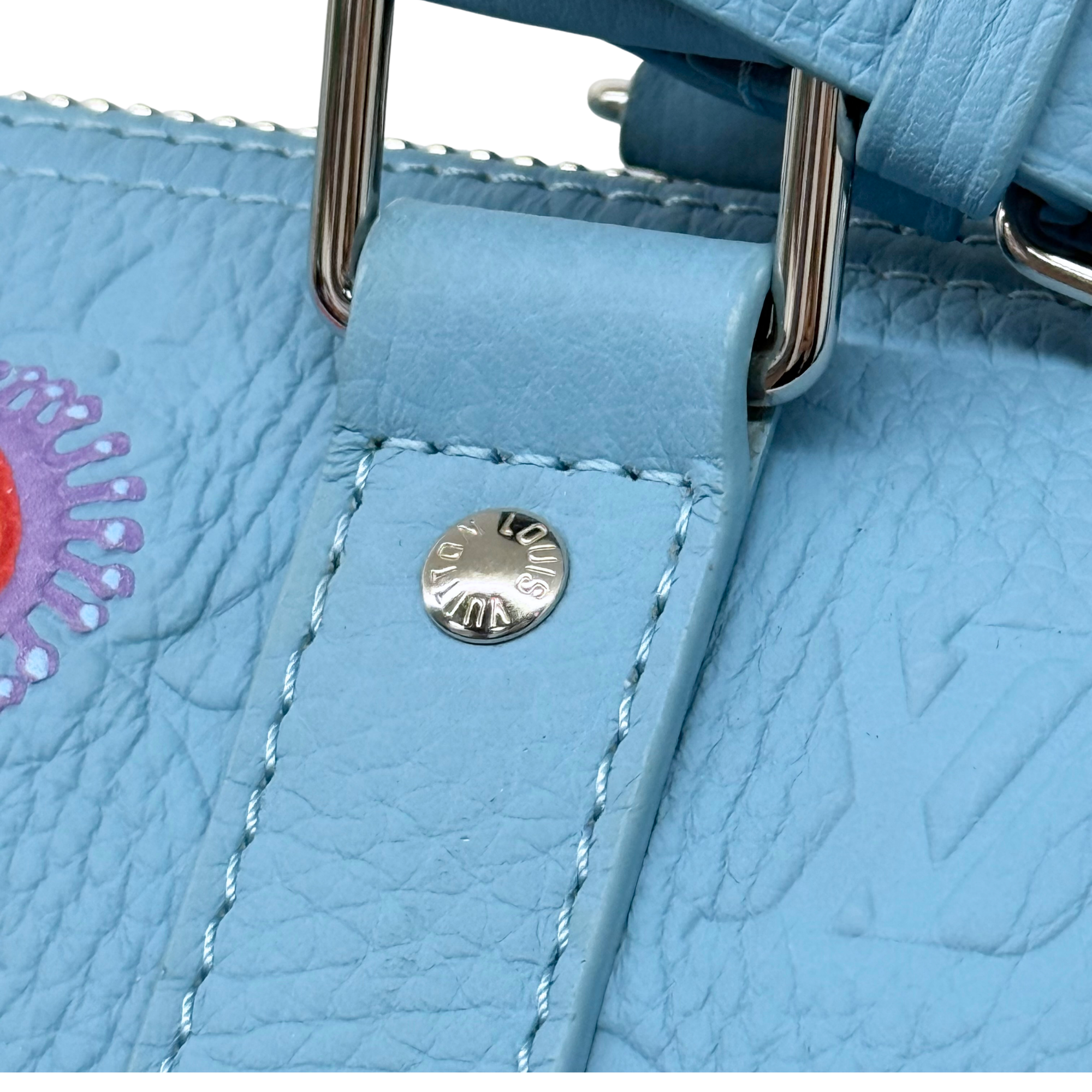 Louis Vuitton x Yayoi Kusama Keepall 50 light blue Taurillon leather (pre-owned)