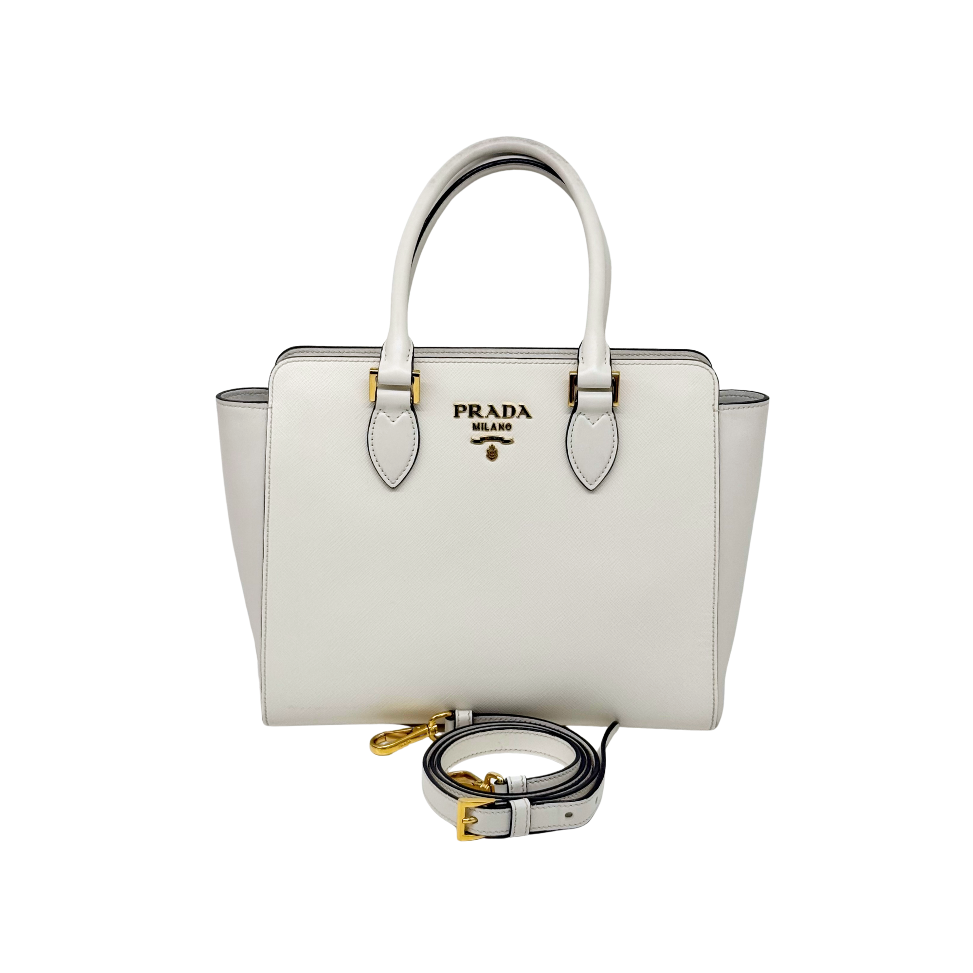 Prada White Saffiano and Soft Leather Borsa a Mano Tote (pre-owned)