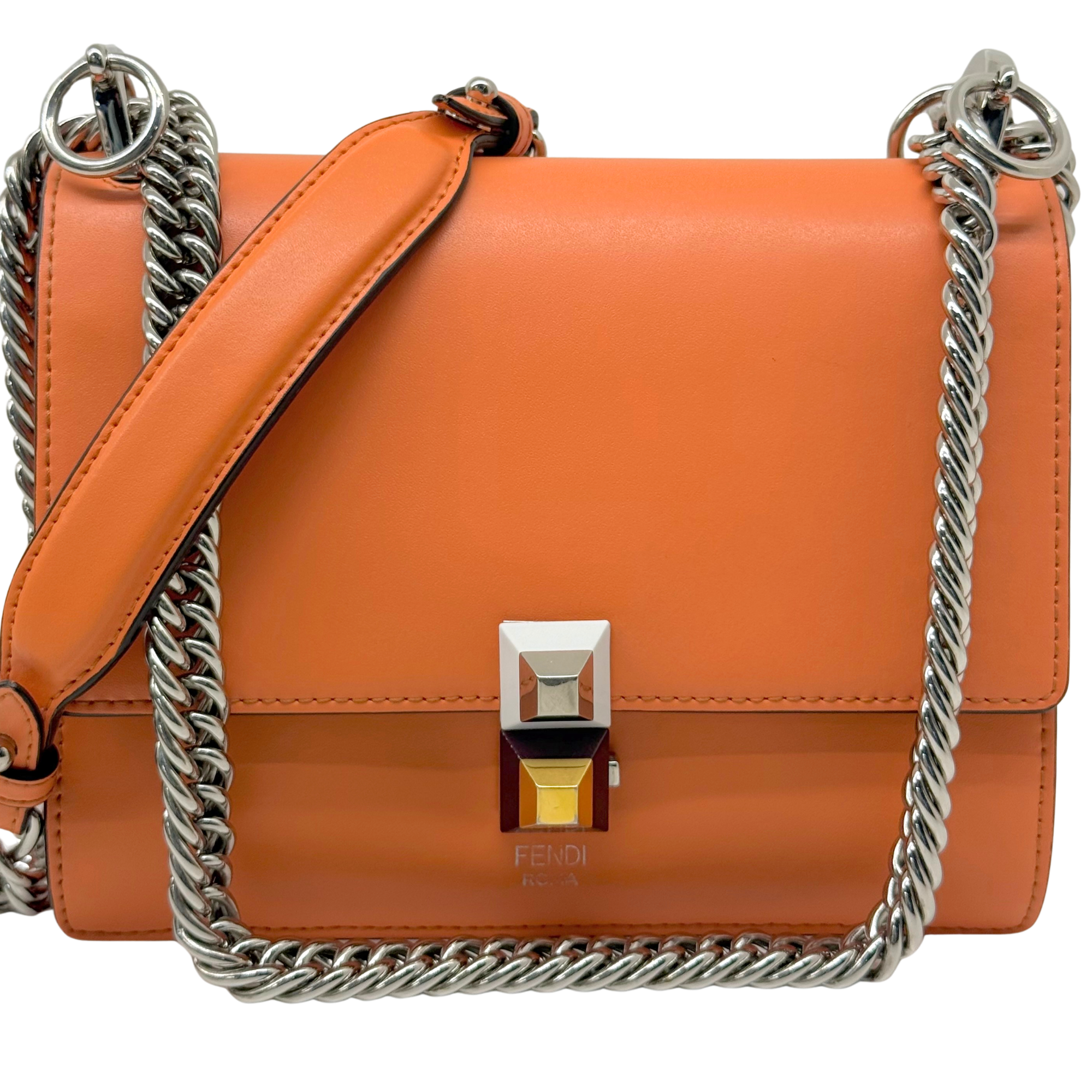 Fendi Kan I Small shoulder bag in orange leather (pre-owned)