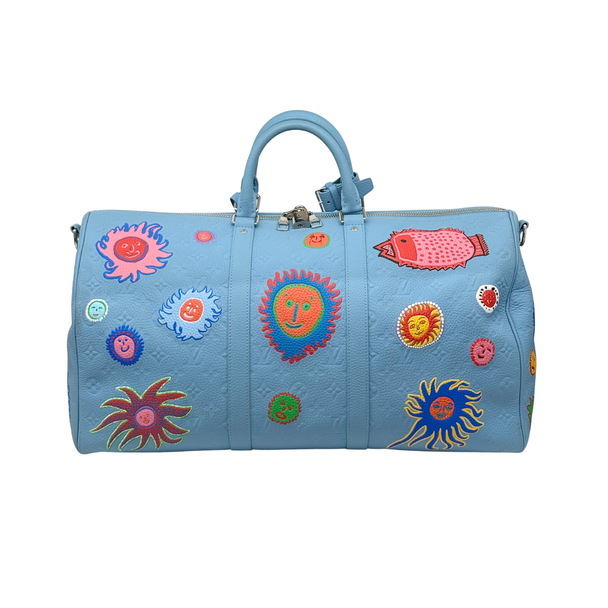 Louis Vuitton x Yayoi Kusama Keepall 50 light blue Taurillon leather (pre-owned)