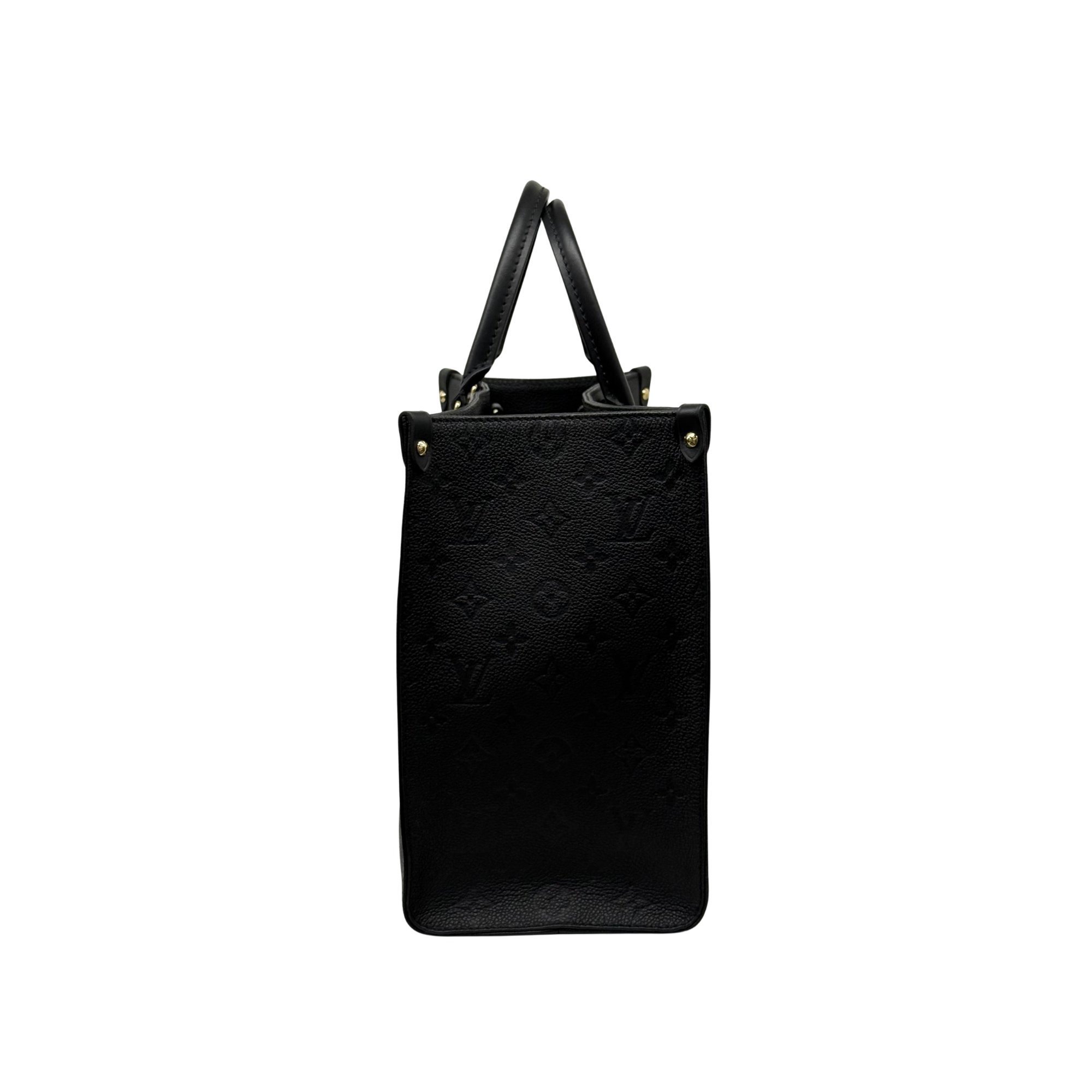 Louis Vuitton black monogram vertical tote bag with top handles and slim profile