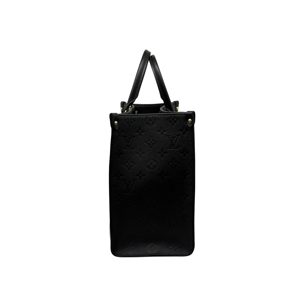 Louis Vuitton black monogram vertical tote bag with top handles and slim profile