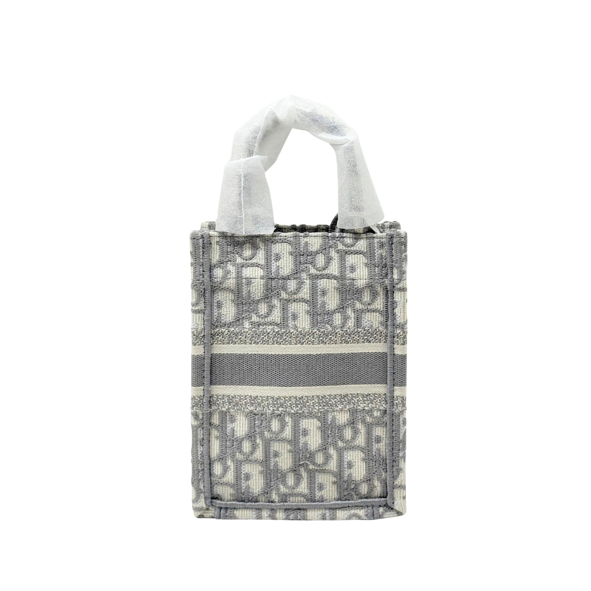 Gray-and-beige Dior monogram mini tote bag with fabric handles