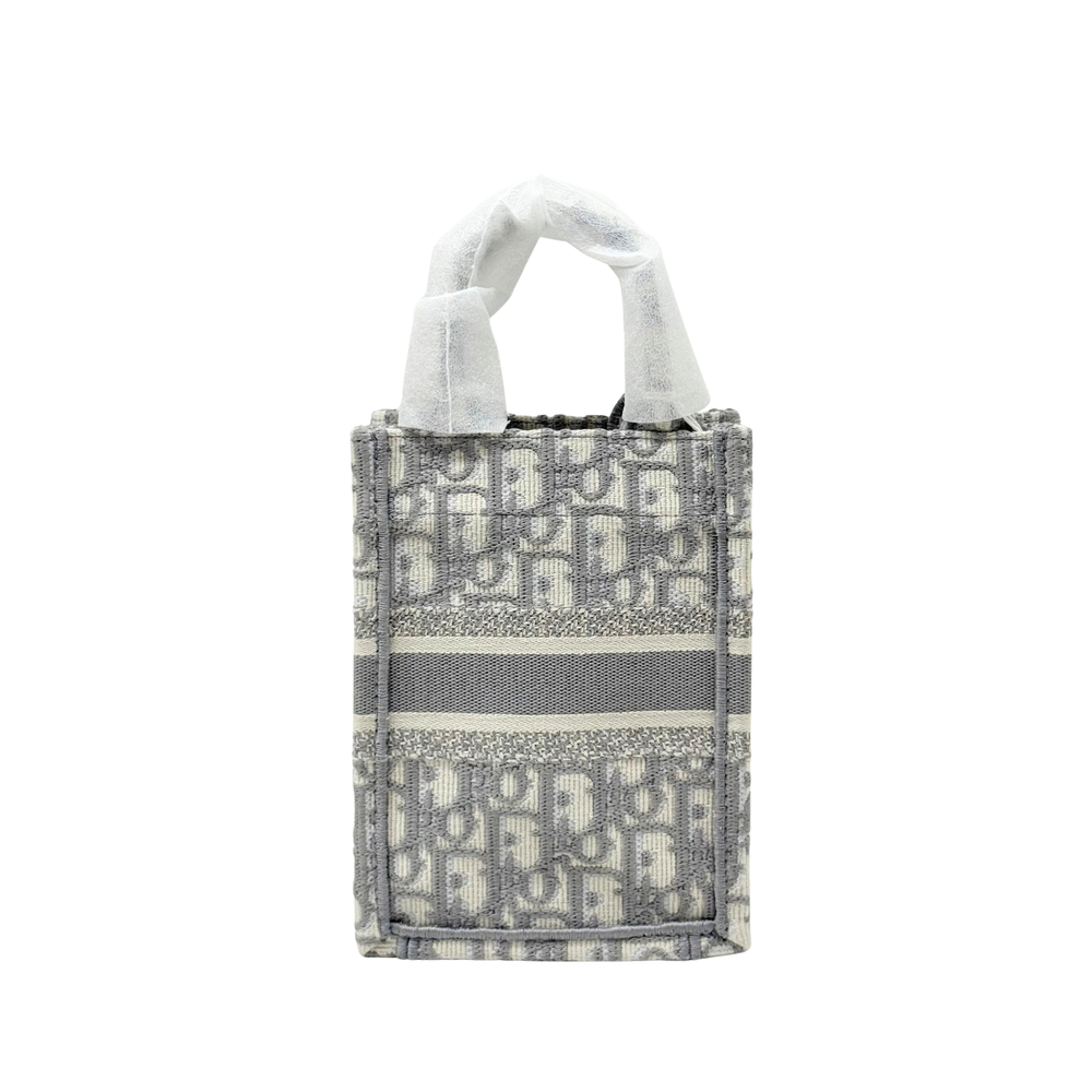 Gray-and-beige Dior monogram mini tote bag with fabric handles