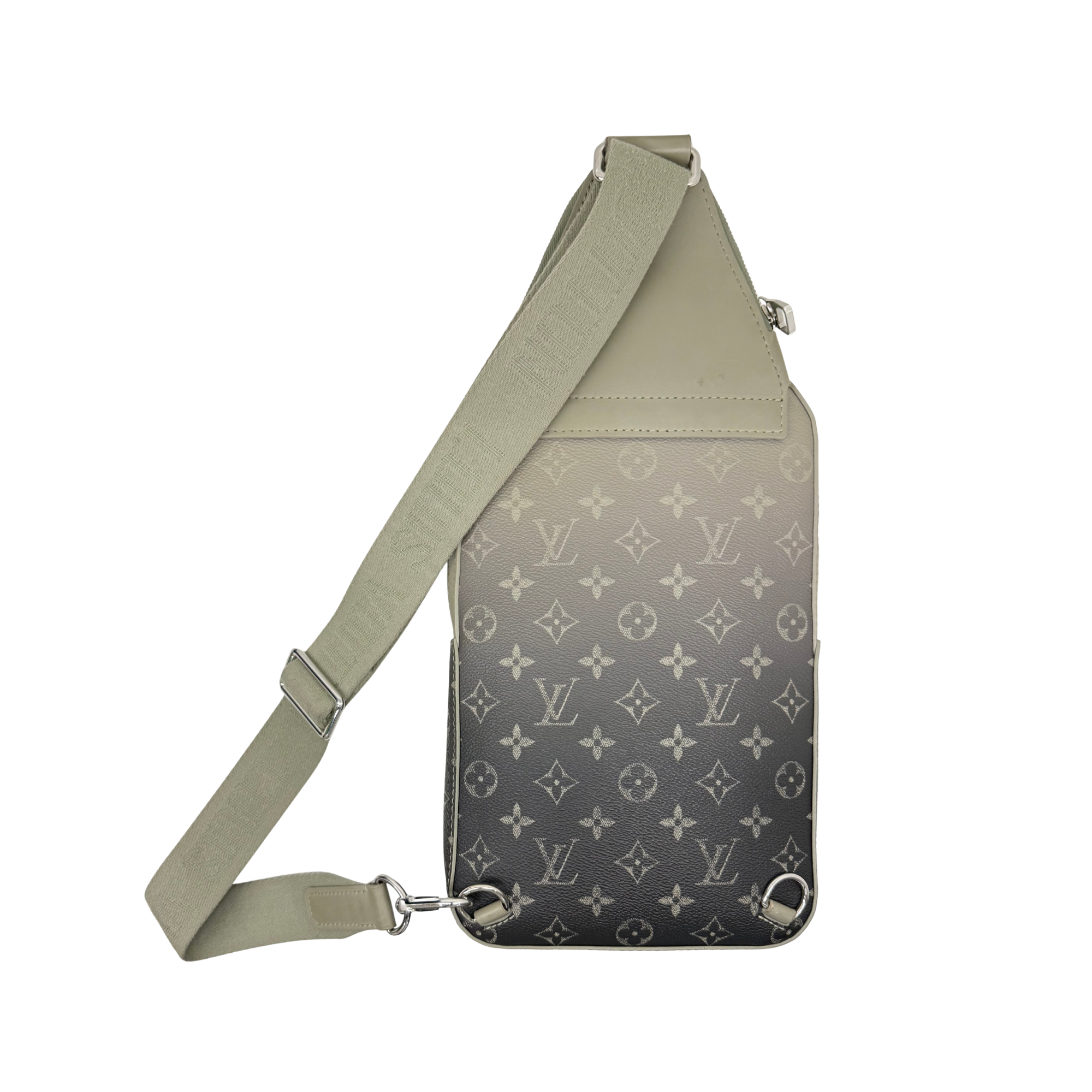 Pre-owned crossbody bag with monogram canvas, beige strap, and top flap closure