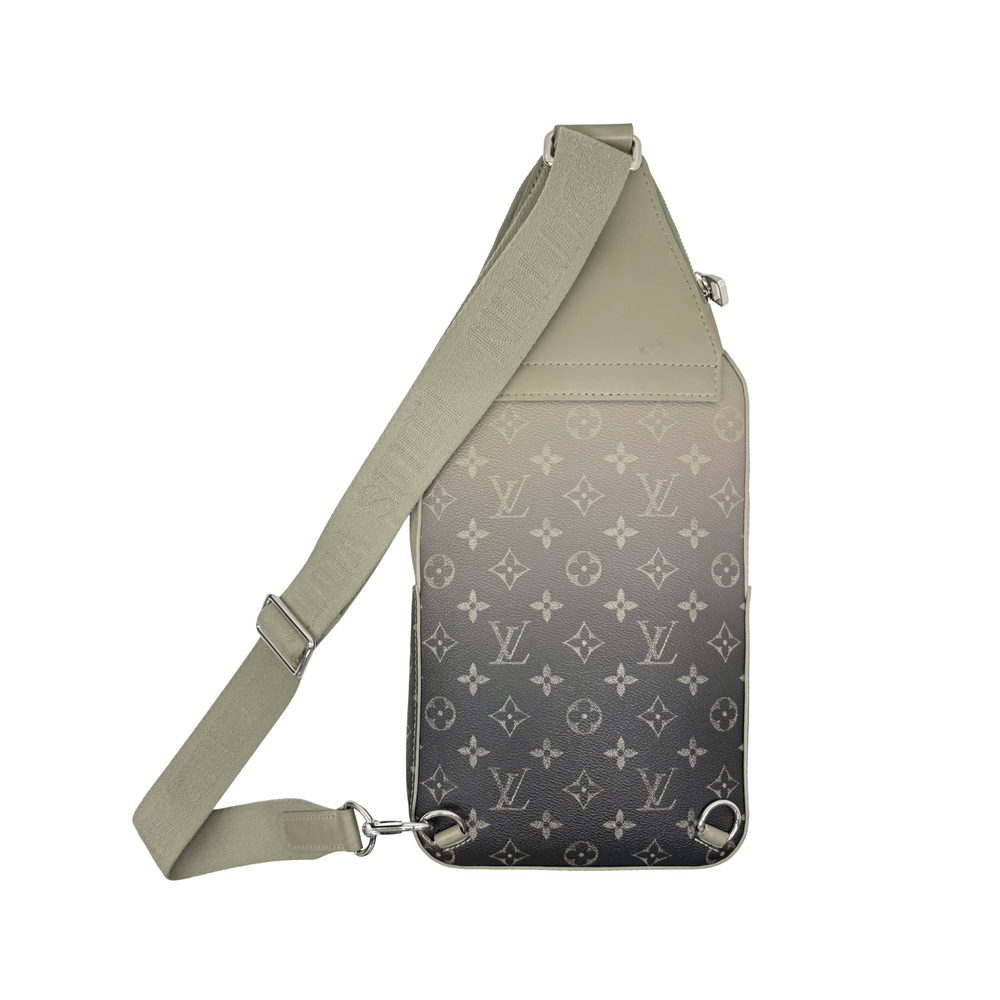 Pre-owned crossbody bag with monogram canvas, beige strap, and top flap closure