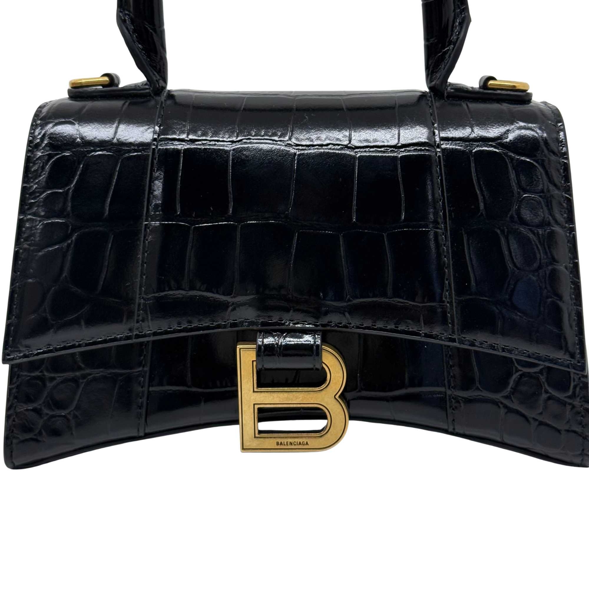 Balenciaga Crocodile-embossed leather Hourglass XS top-handle bag black (brand new)