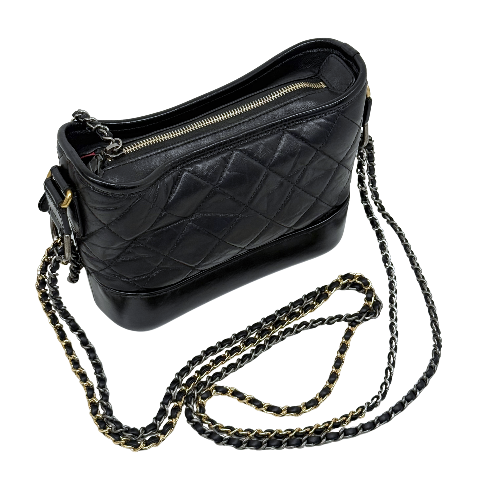 Chanel Black Aged Calfskin Quilted Small Gabrielle Hobo Bag (Pre-owned)