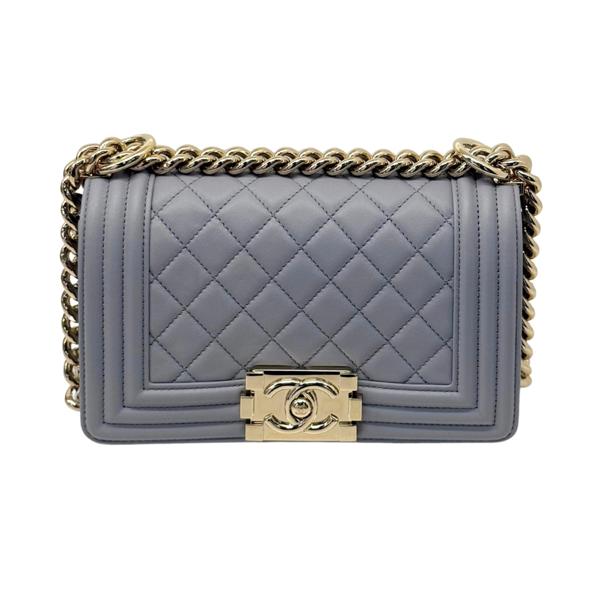 Chanel 2019 Boy Small Grey Grained Calfskin Leather Crossbody Bag (brand new)