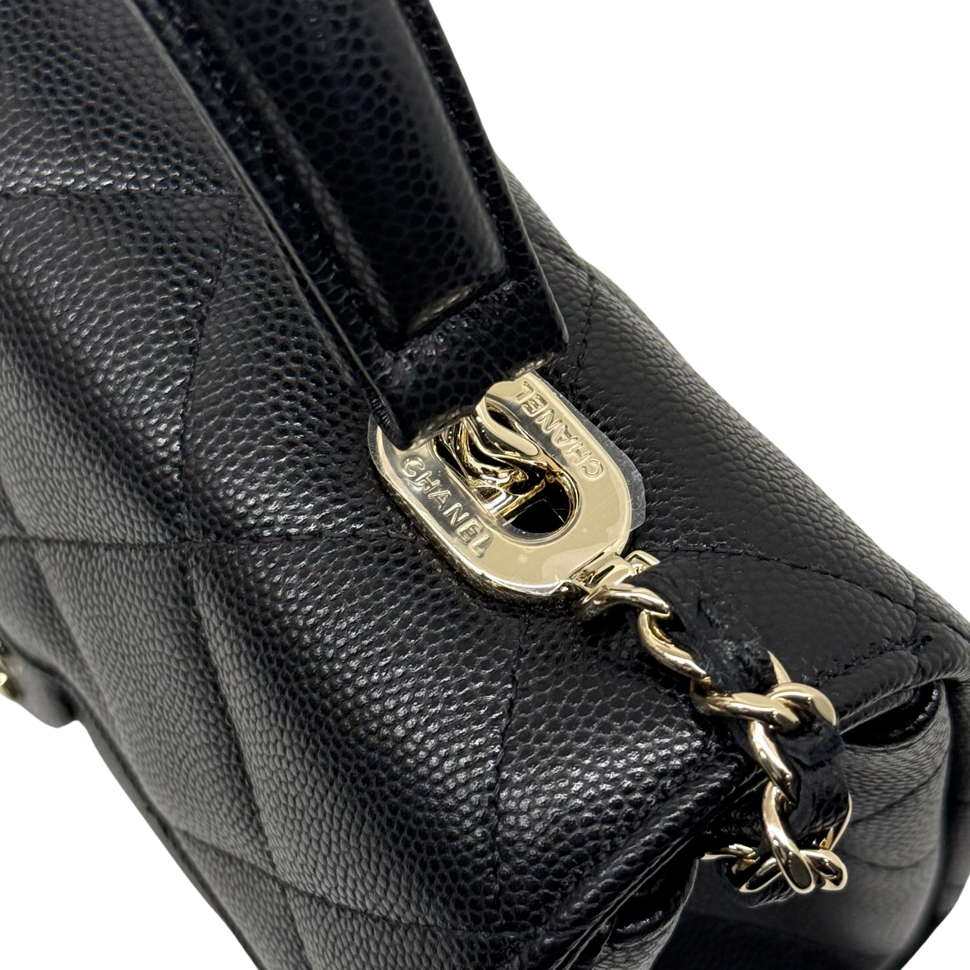 Chanel black bag top handle gold hardware