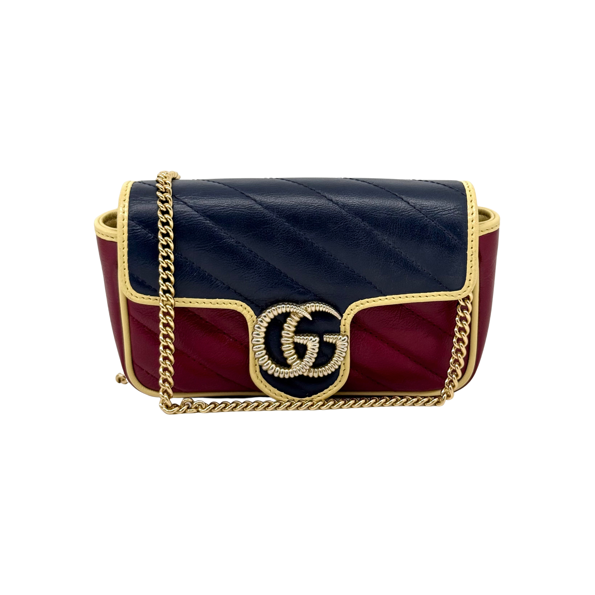 Gucci Tricolor GG Marmont Diagonal Striped Super Mini Bag (pre-owned)