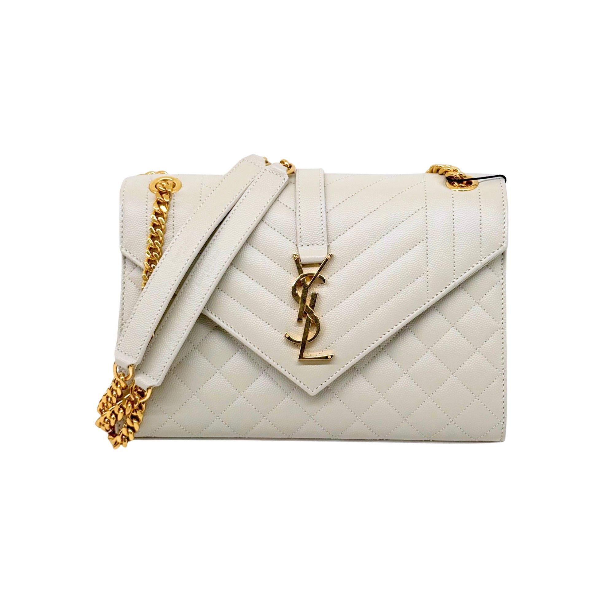 YSL Saint Laurent Envelope Medium Off White Mix Matelassé Leather Bag (brand new)