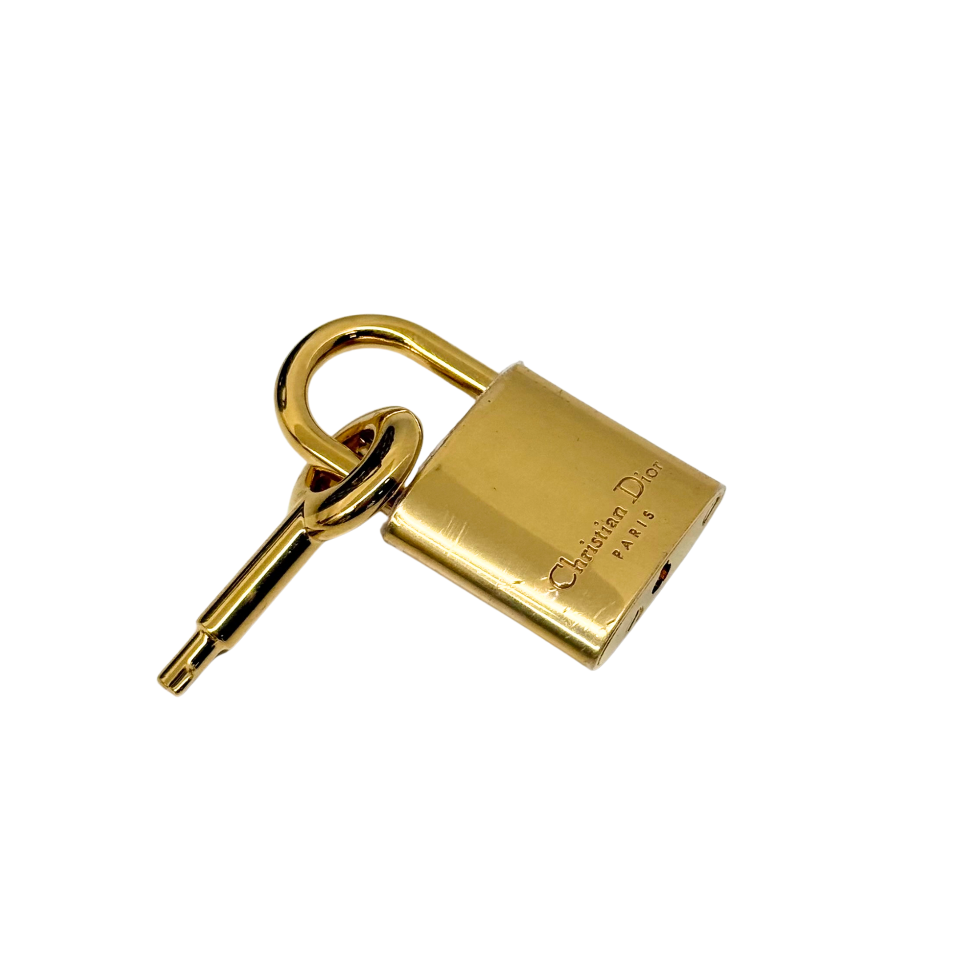 Dior gold-tone padlock with keyring and engraved brand text