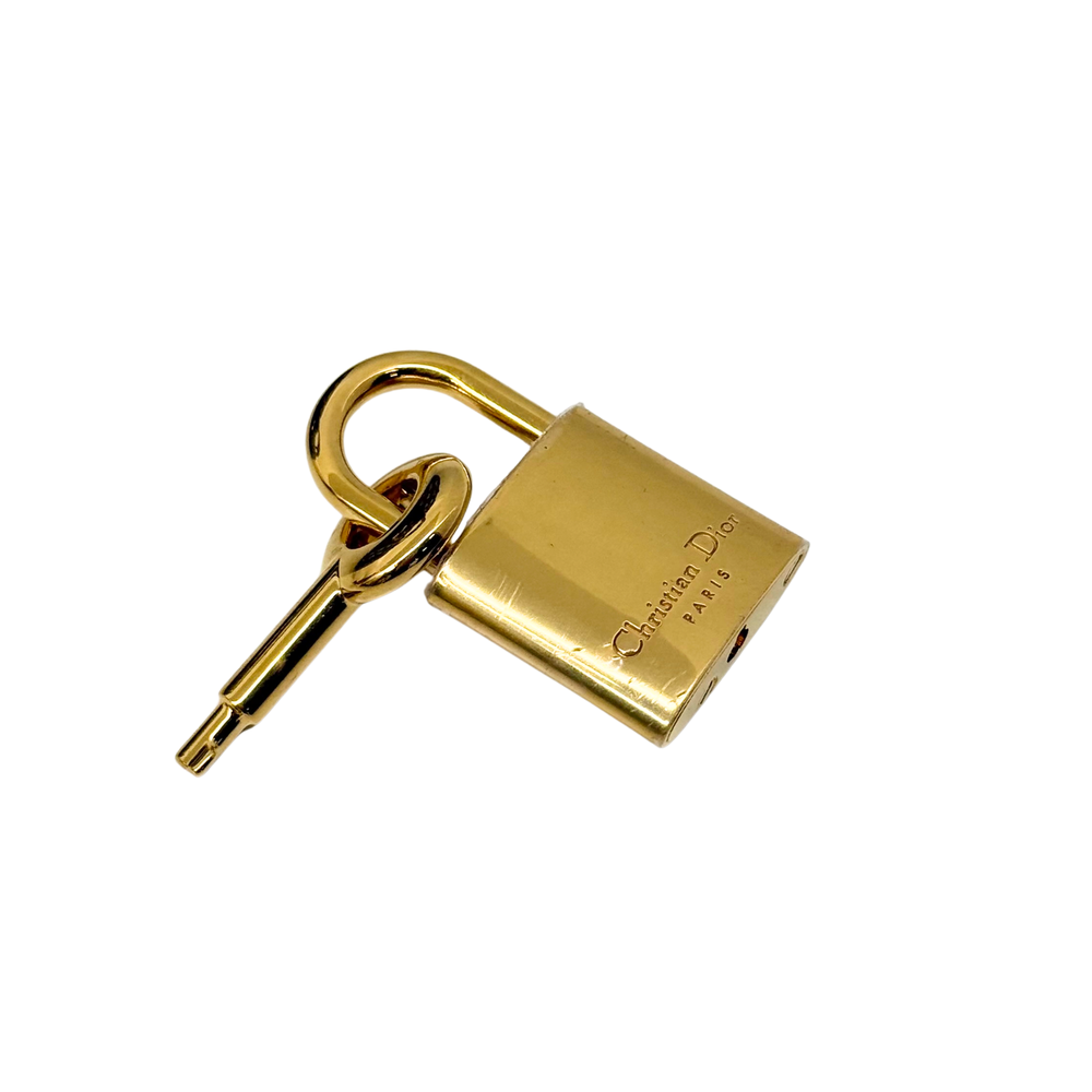 Dior gold-tone padlock with keyring and engraved brand text