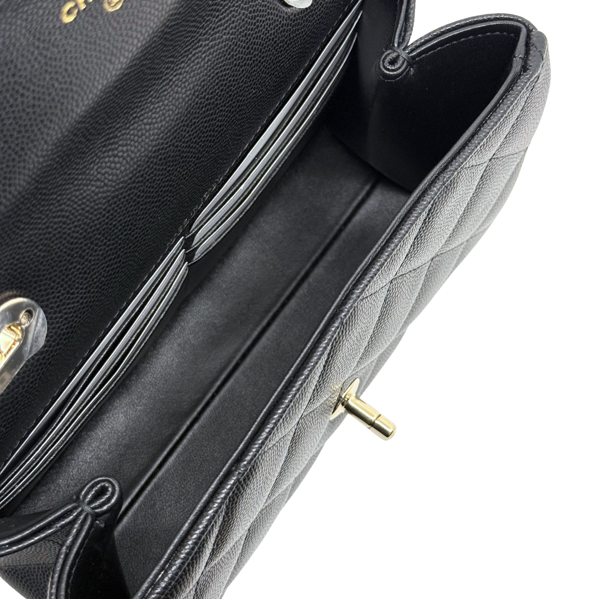 Chanel black bag top handle gold hardware