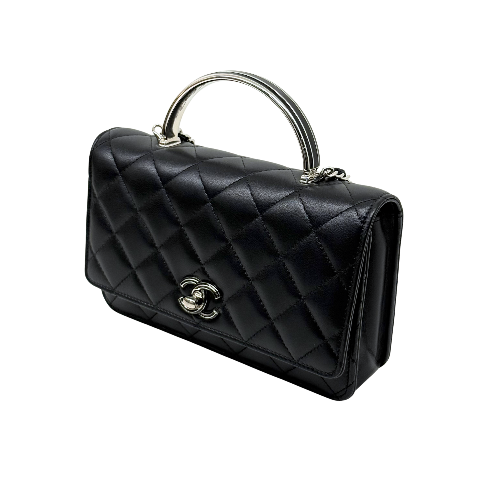 Chanel black top handle silver