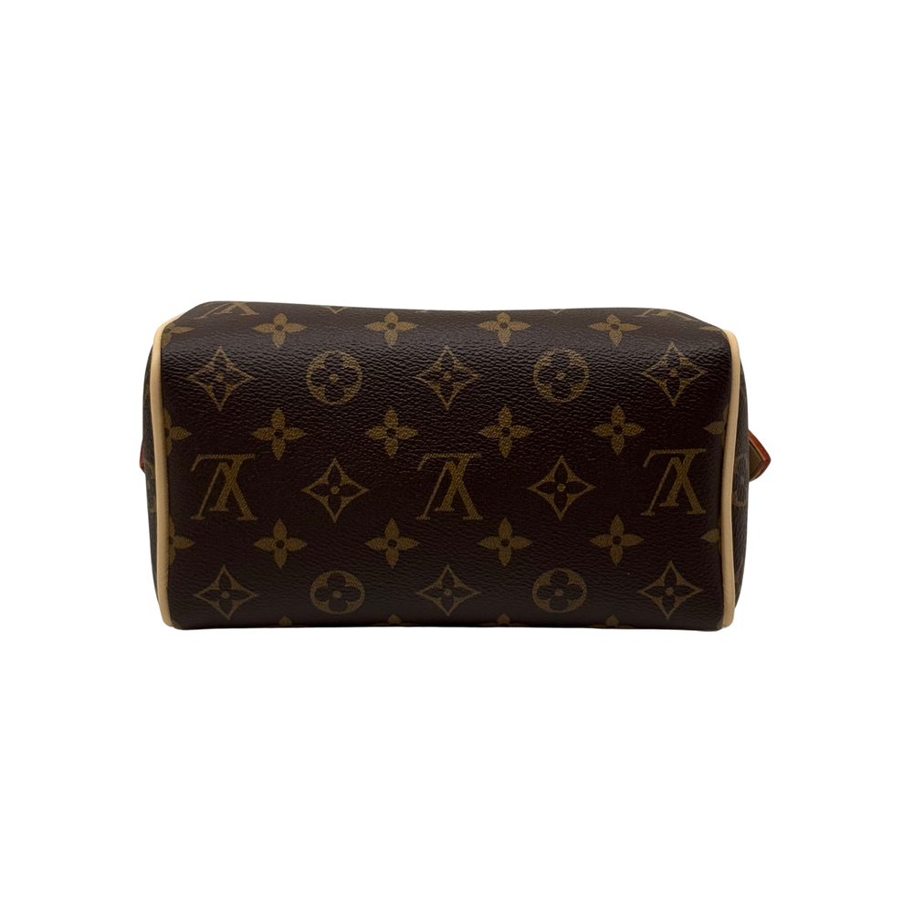 Louis Vuitton monogram cosmetic bag with top zipper and light beige trim