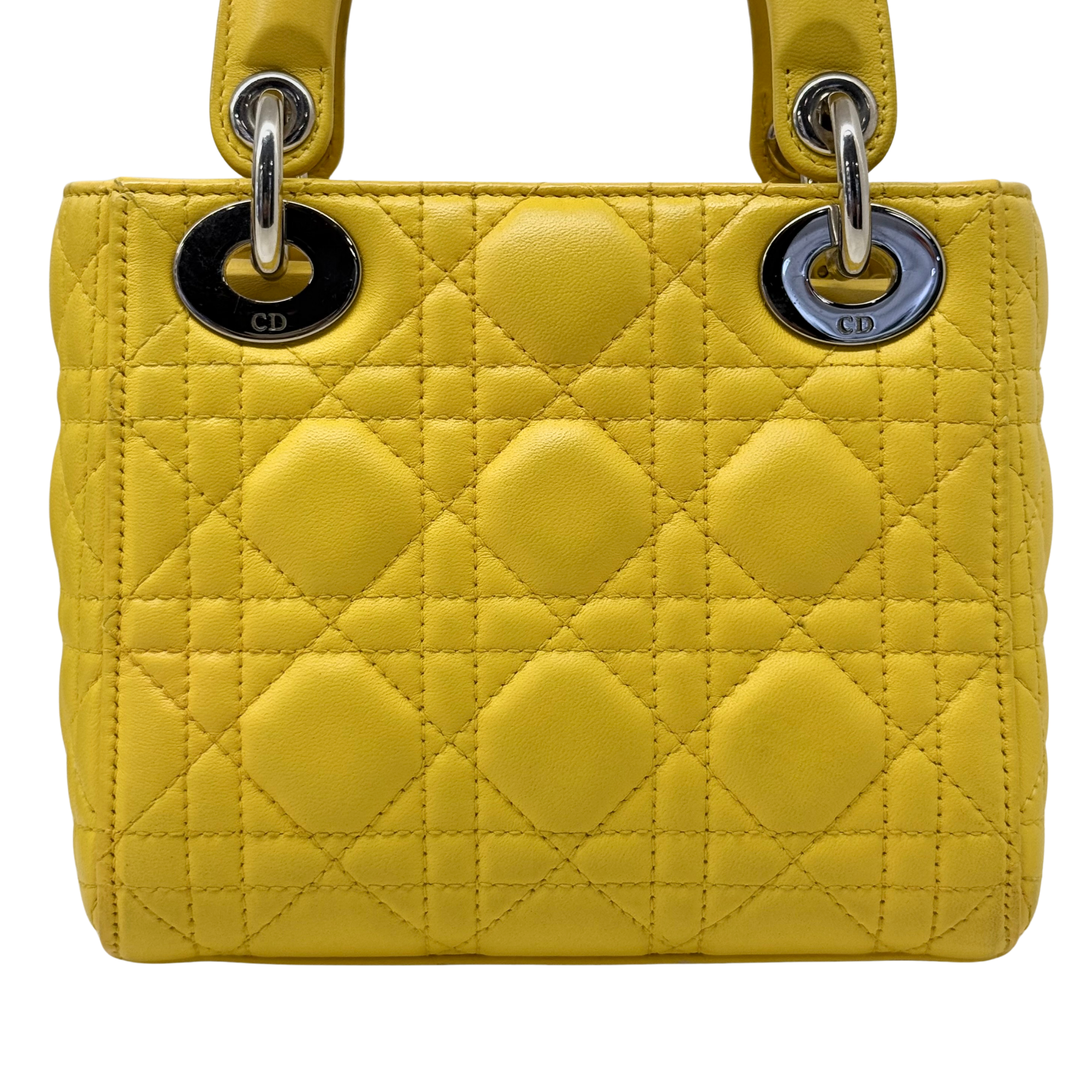 Dior Lady Mini Flap – Cannage Lambskin Yellow Silver Hardware Chain Strap Silver Hardware
 (pre-owned)