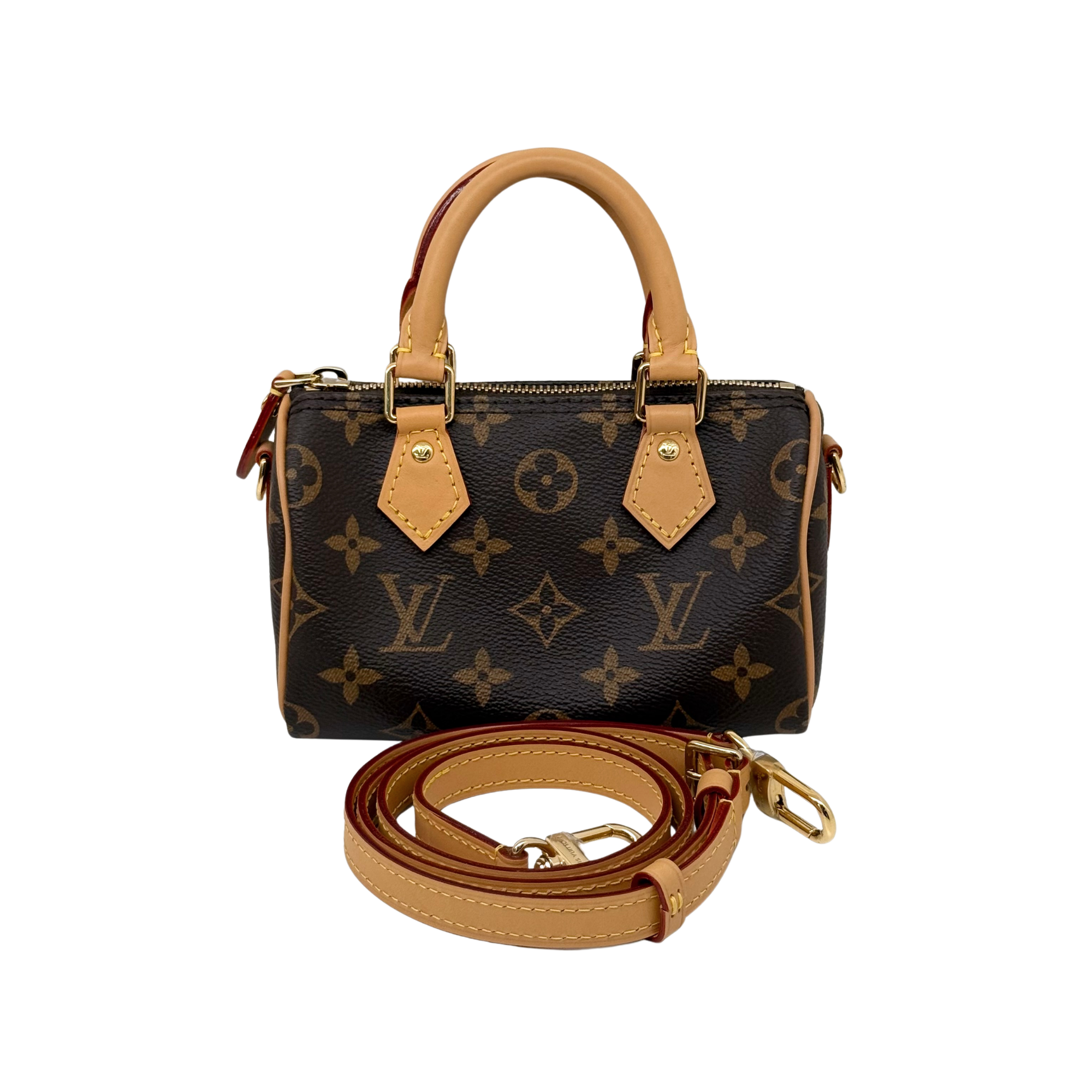 Louis Vuitton monogram canvas mini handbag with top handles and crossbody strap