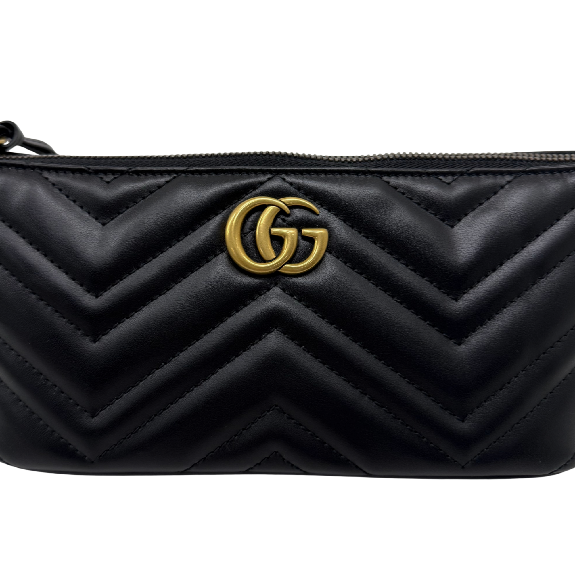 Gucci Calfskin Matelasse Chevron GG Marmont Sling Shoulder Bag Black (brand new)