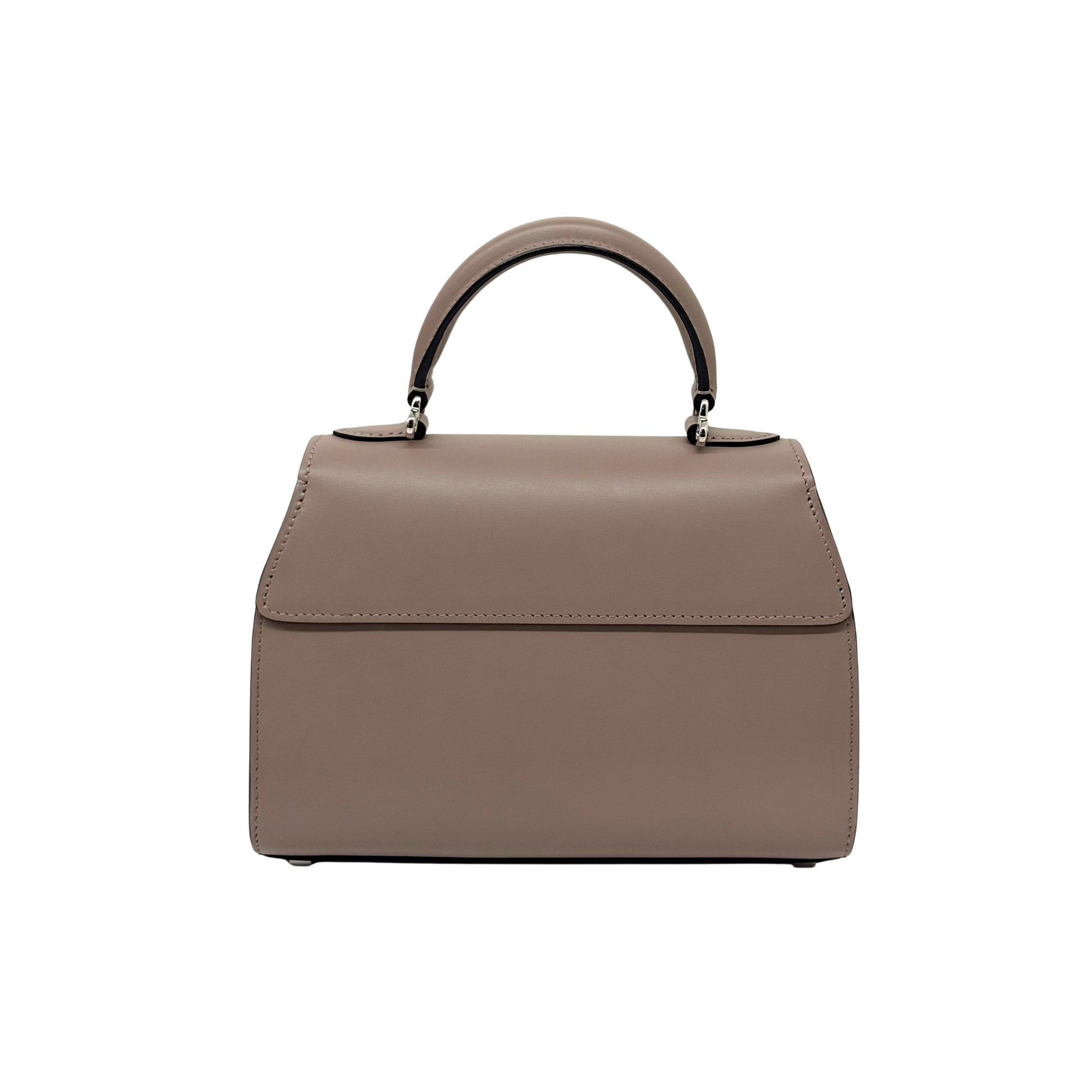 Moynat taupe leather handbag with top handle and minimal front panel