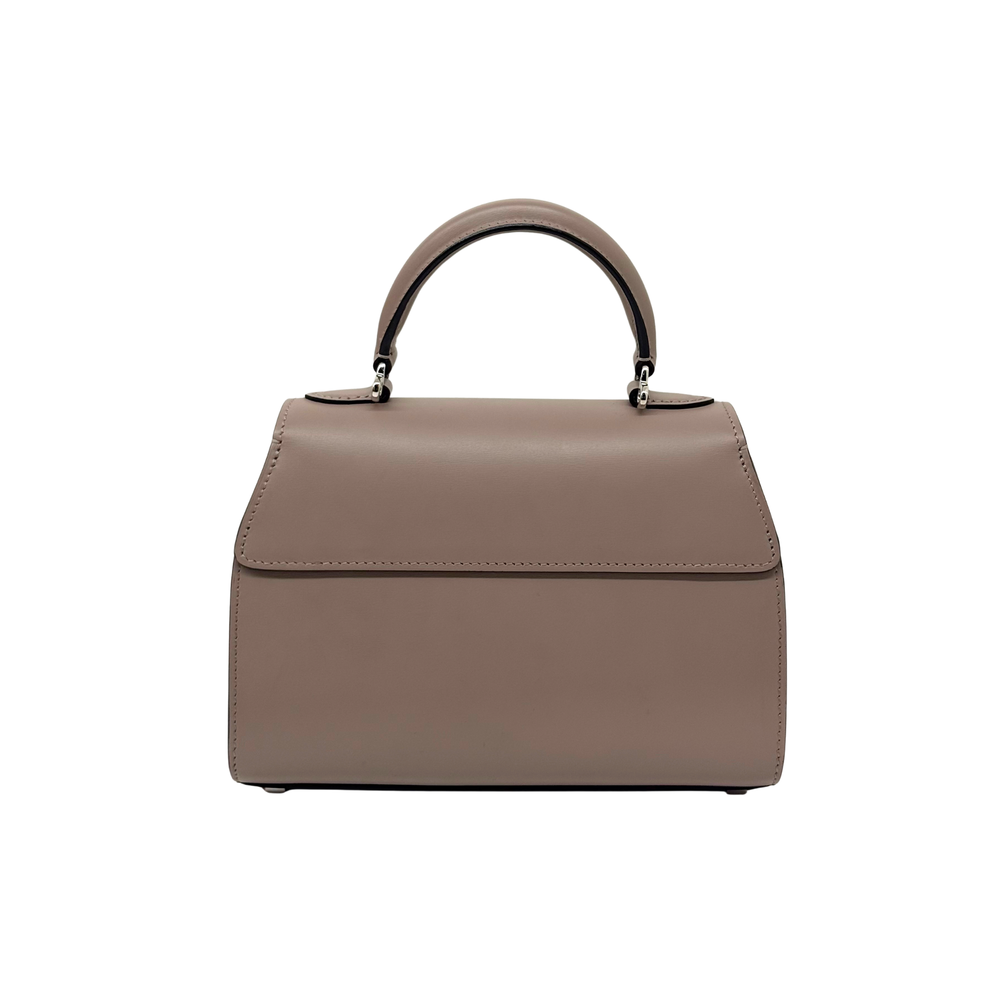Moynat taupe leather handbag with top handle and minimal front panel