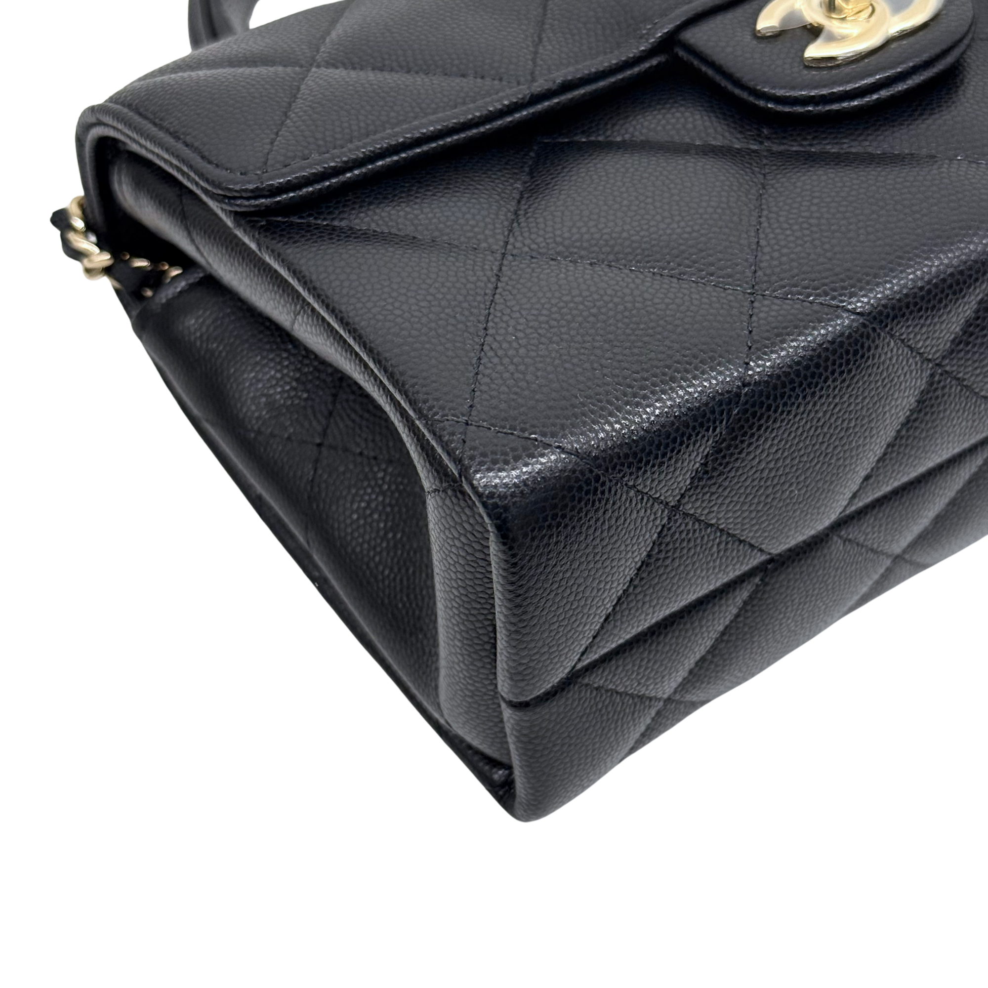 Chanel black bag top handle gold hardware