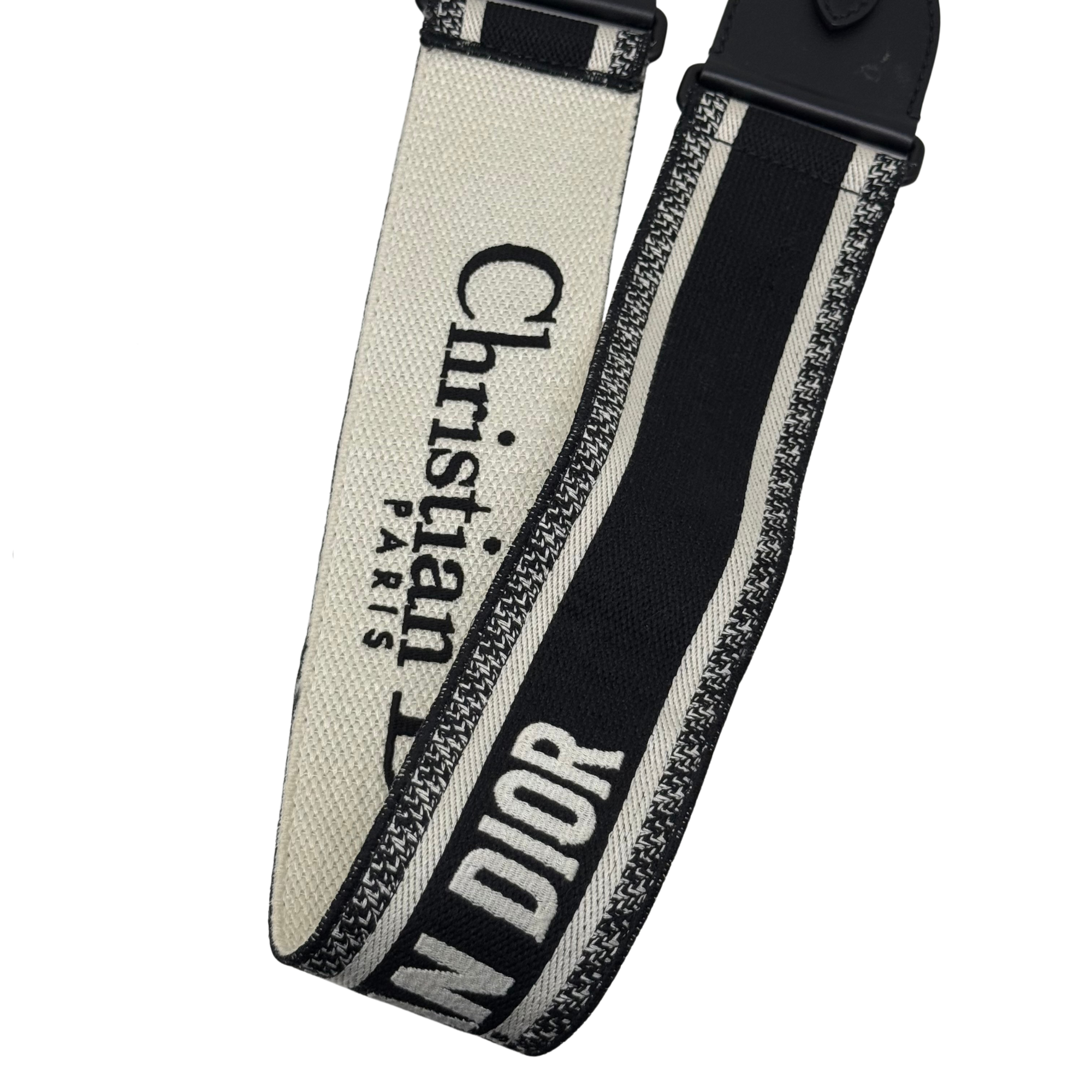 Christian Dior Calfskin Embroidered Palm Tree Toile De Jouy Saddle Bag White Black (pre-owned)