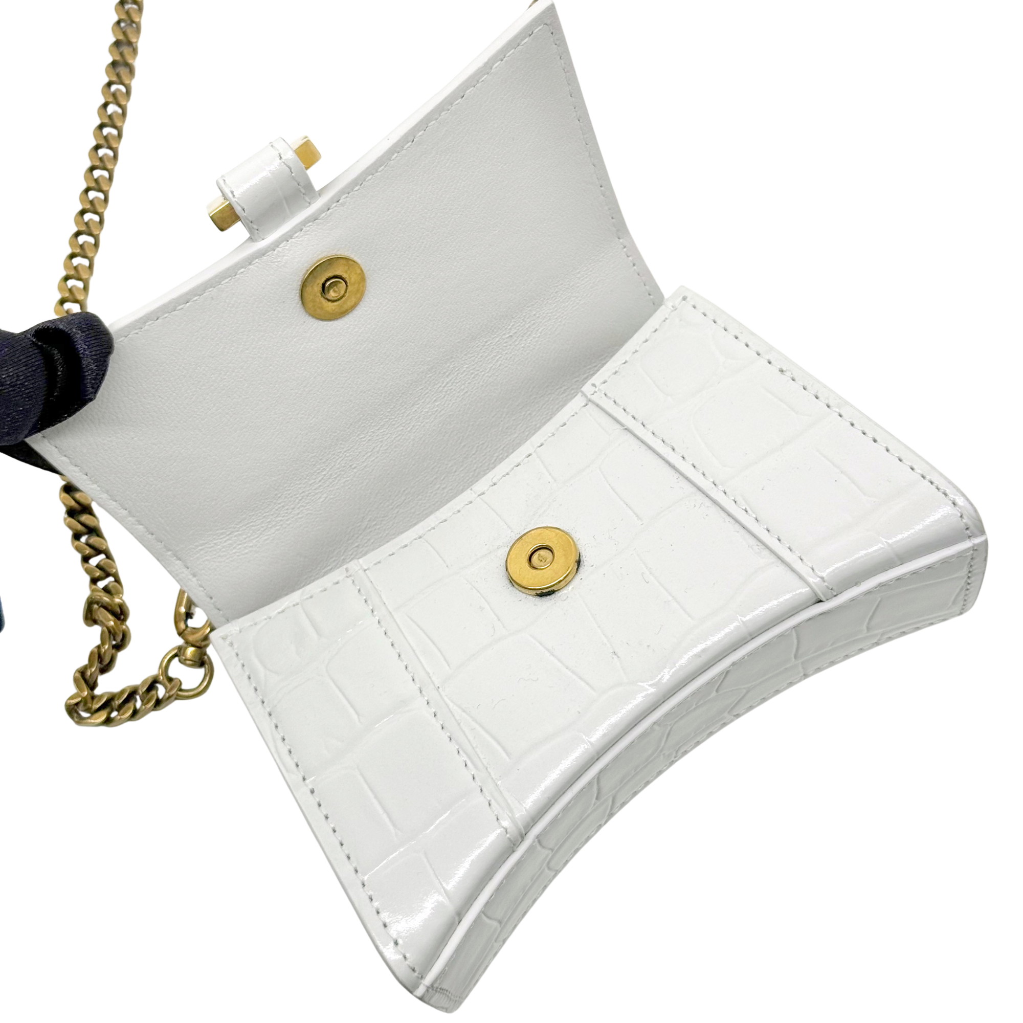 Balenciaga Hourglass Nano Crocodile Embossed Leather Cross-Body Bag Whiye (brand new)