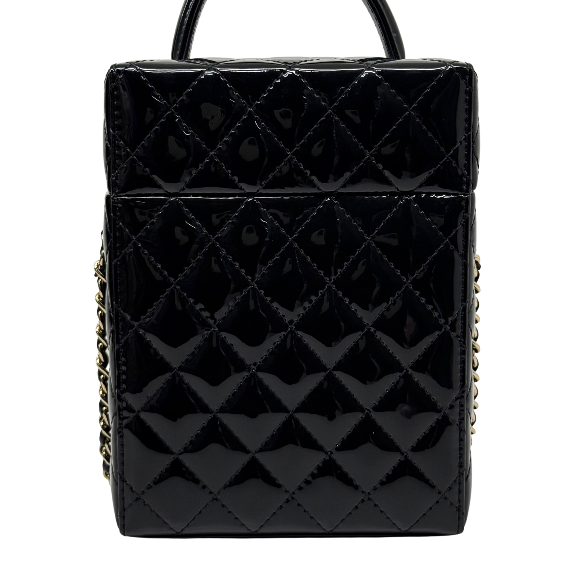 Chanel Small Box Shoulder Bag in black patent calfskin microchipped (pre-owned)