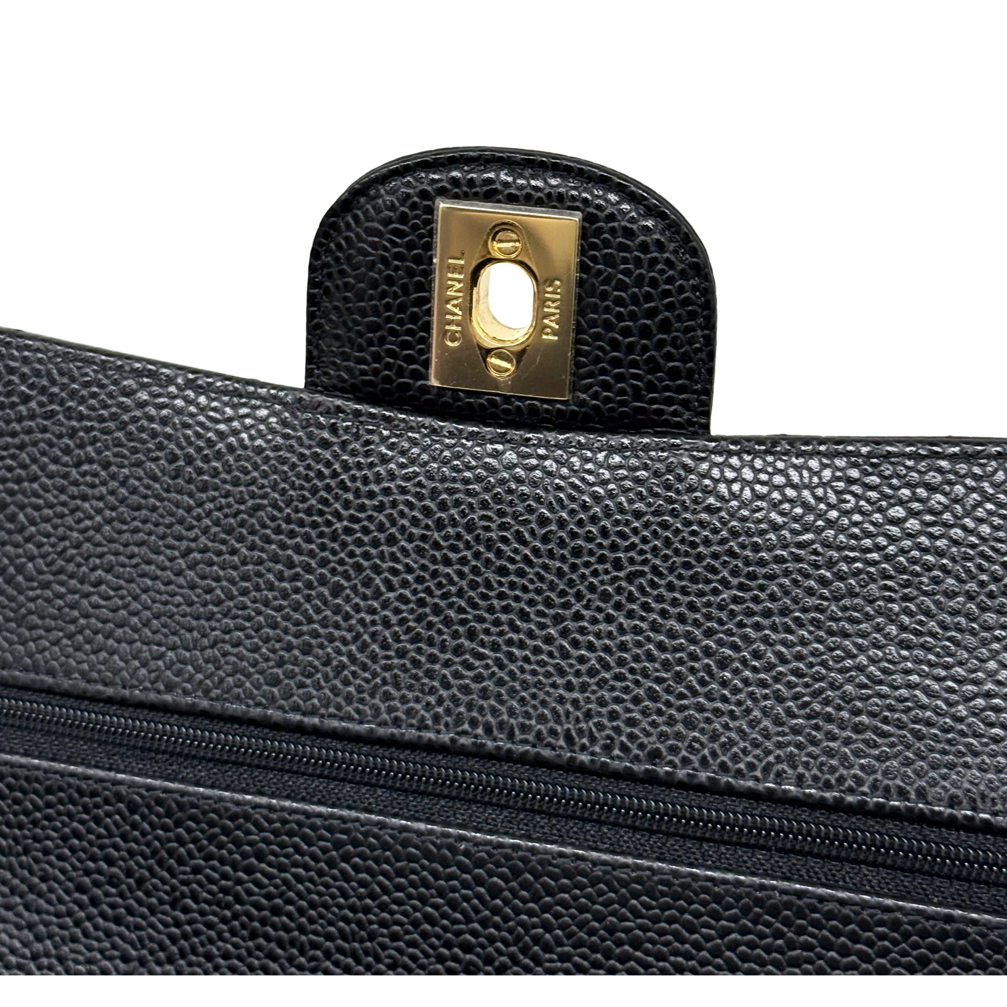 Chanel black bag caviar leather gold hardware