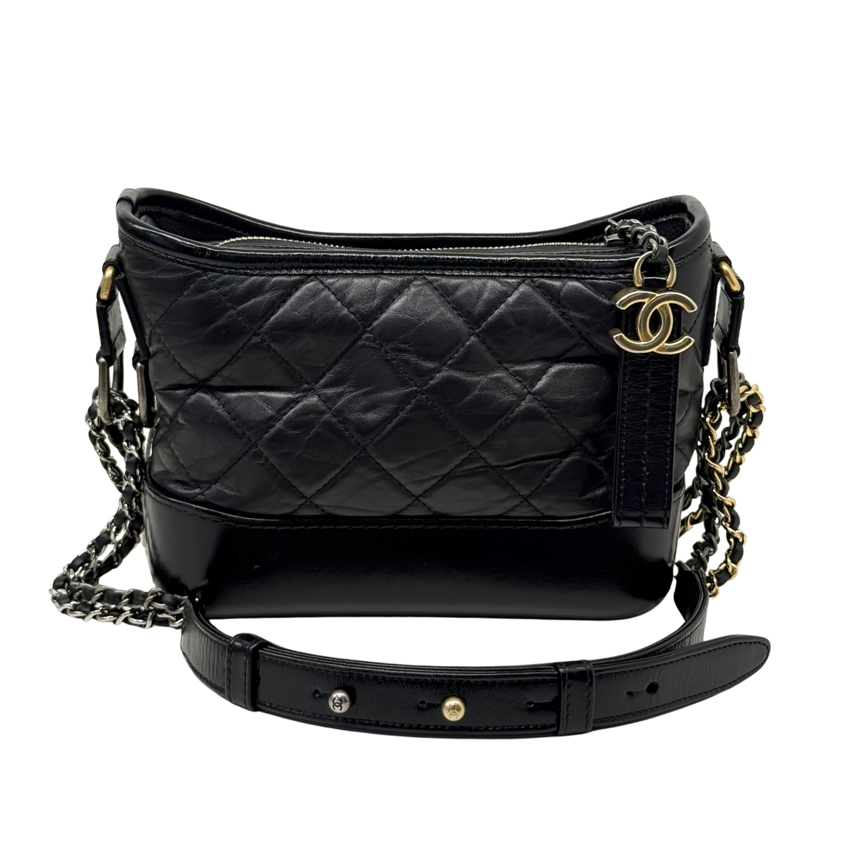 Chanel Black Aged Calfskin Quilted Small Gabrielle Hobo Bag (Pre-owned)