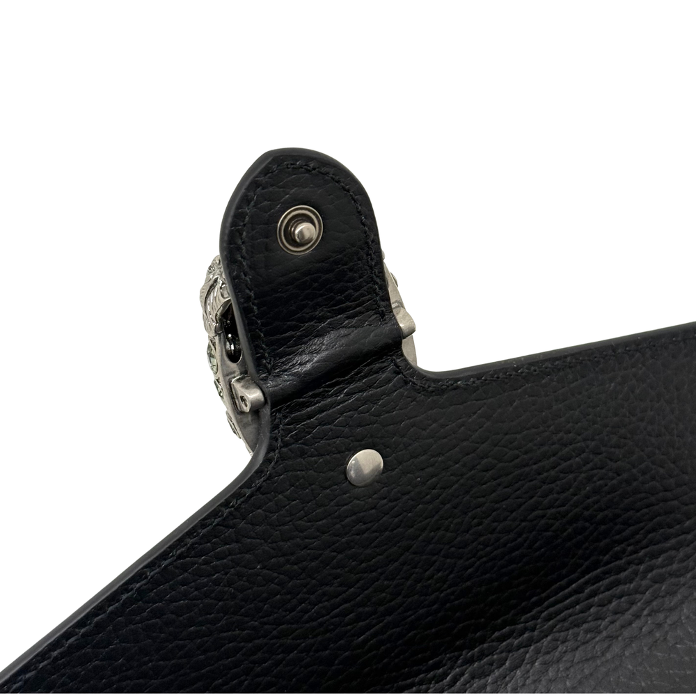 Gucci black leather clutch corner with metal button and scalloped clasp hardware