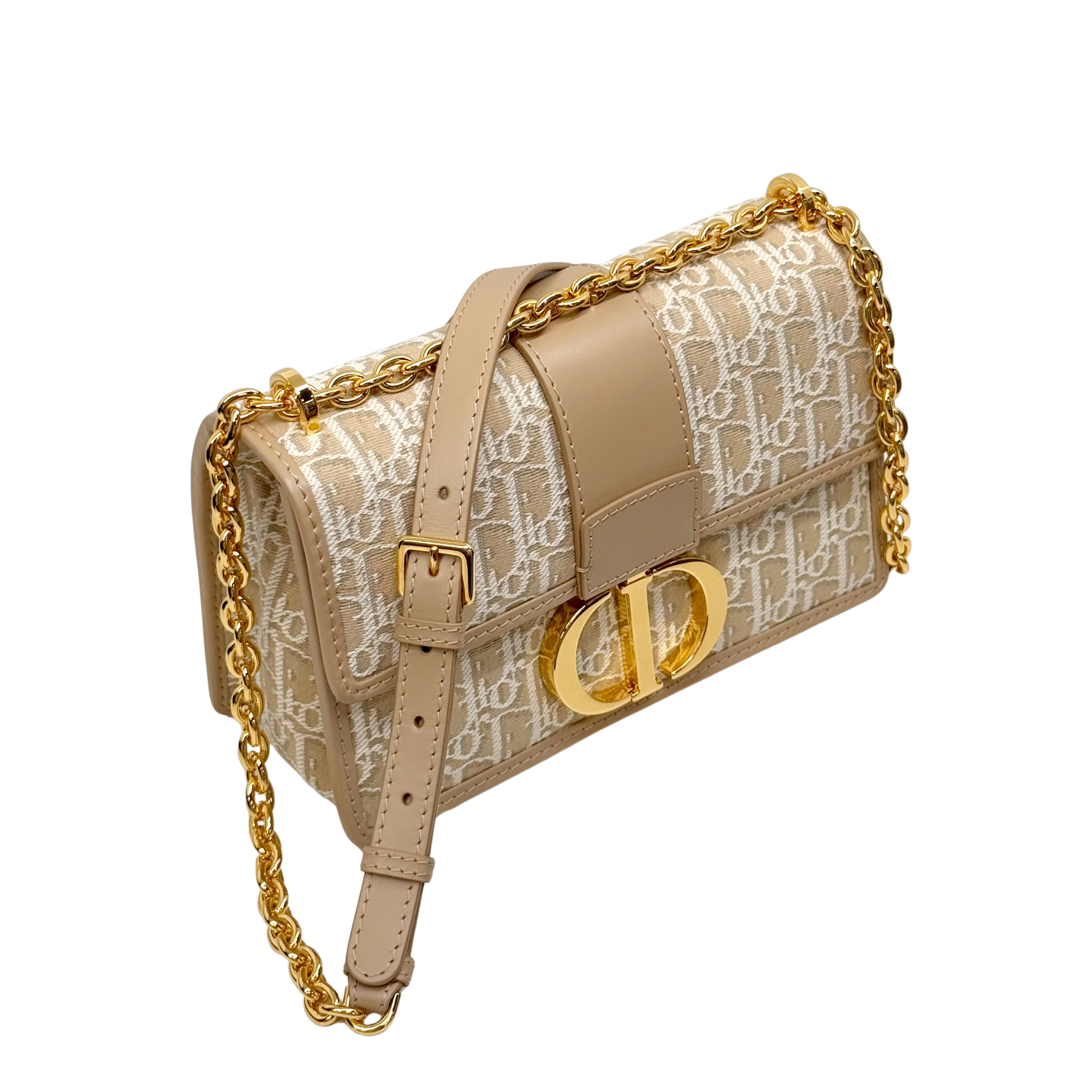 Pre-owned Dior mini bag, beige monogram flap with gold Dior-CD clasp and trim