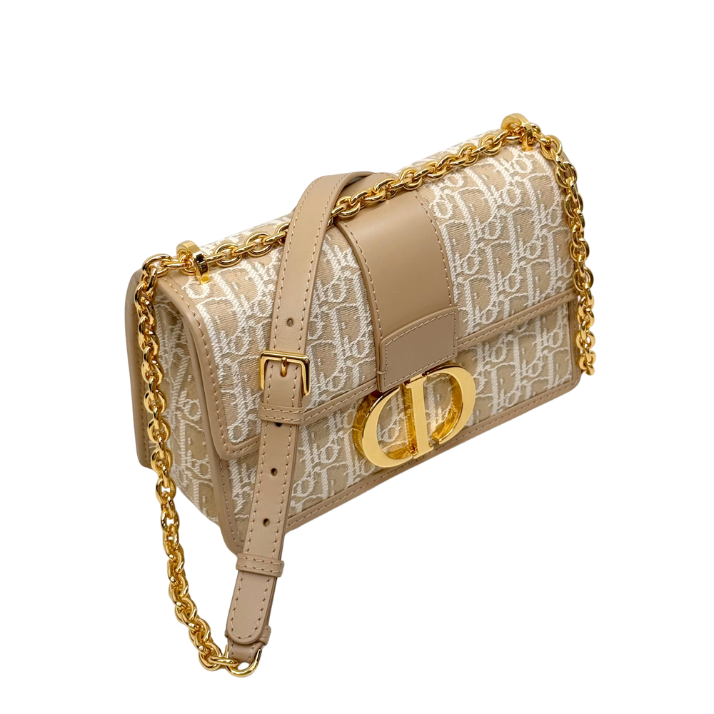 Pre-owned Dior mini bag, beige monogram flap with gold Dior-CD clasp and trim