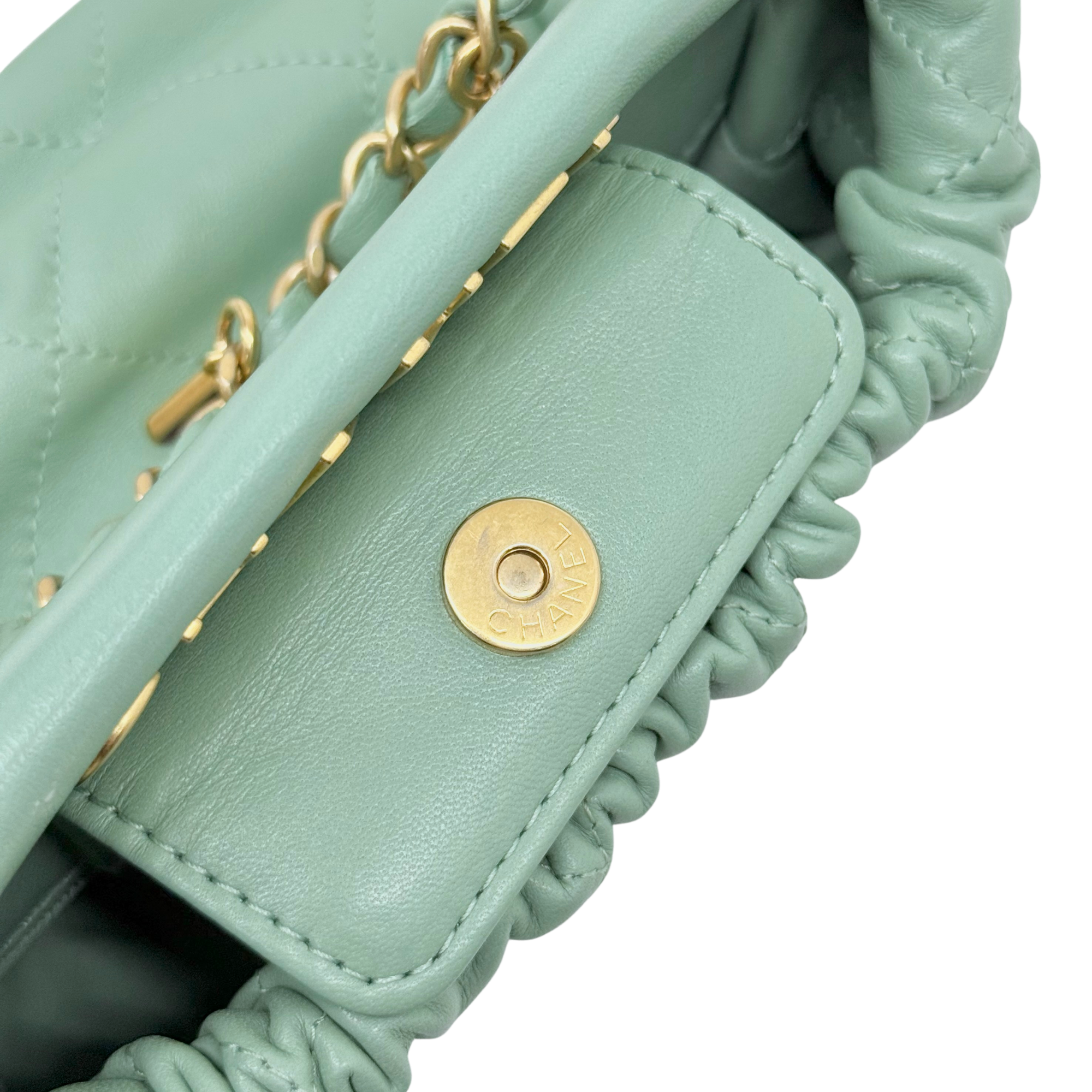 Chanel Lambskin Resin Quilted Small Bucket Bag Green (pre-owned)