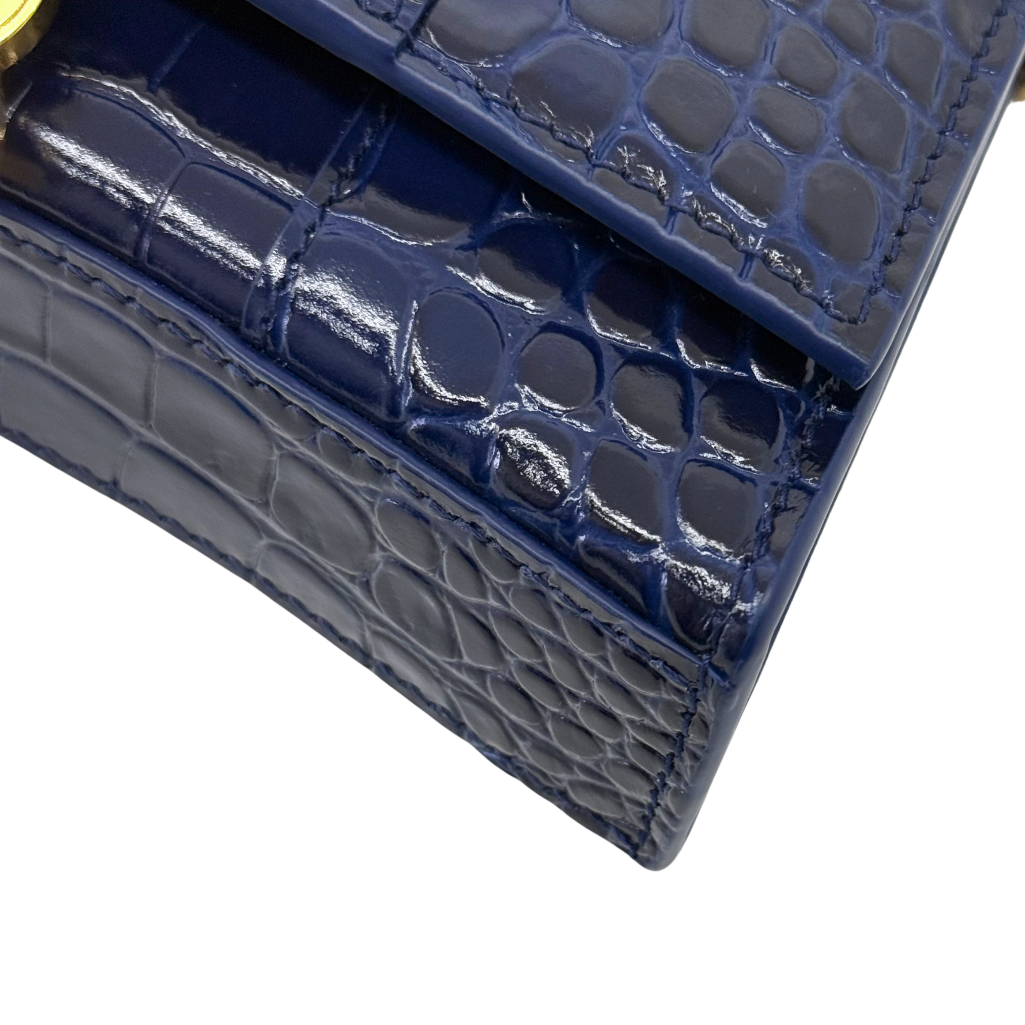 Balenciaga blue croc-embossed calfskin Hourglass wallet on chain
 (brand new)