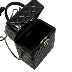 Chanel Small Box Shoulder Bag in black patent calfskin microchipped (pre-owned)