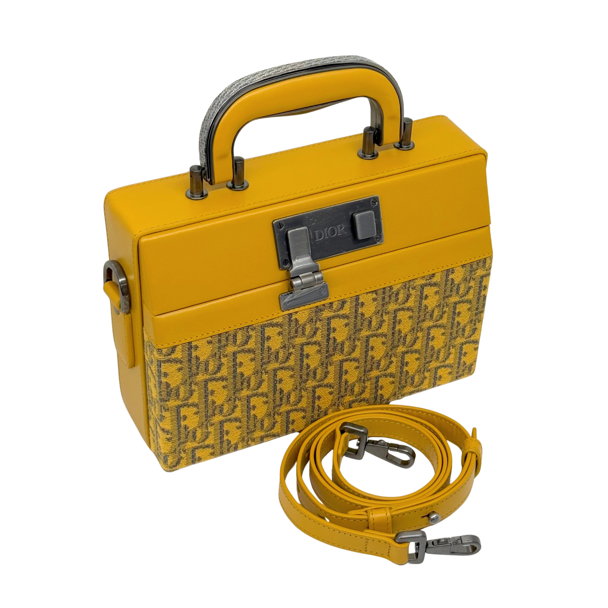 Dior shoulder bag in yellow monogram canvas Oblique and yellow leather (brand new)
