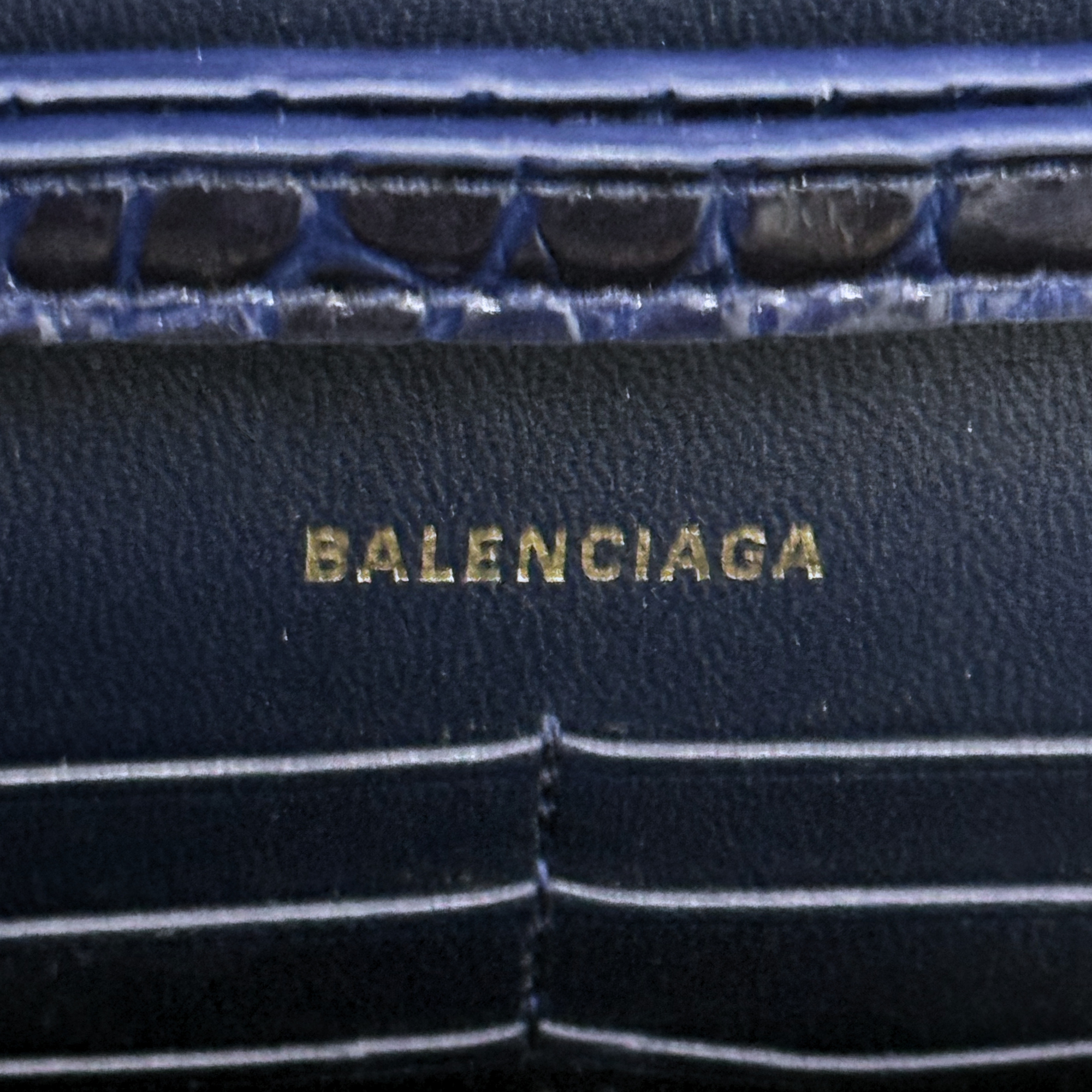 Balenciaga blue croc-embossed calfskin Hourglass wallet on chain
 (brand new)