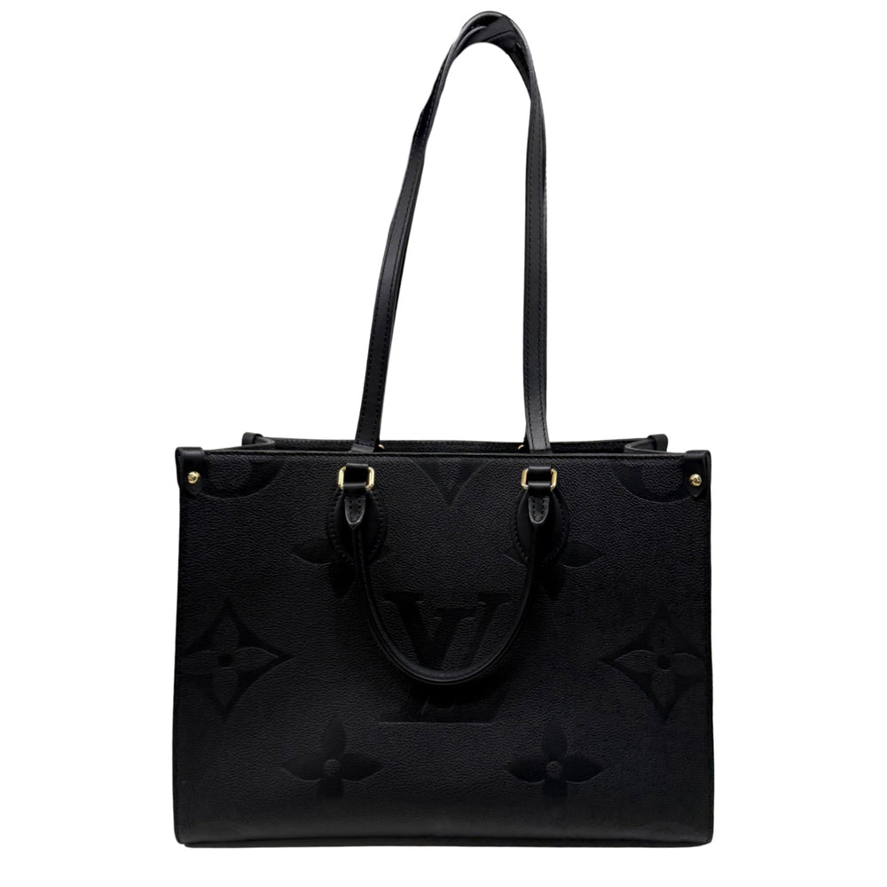 Pre-owned Louis Vuitton black monogram tote bag with long top handles and front emblem details