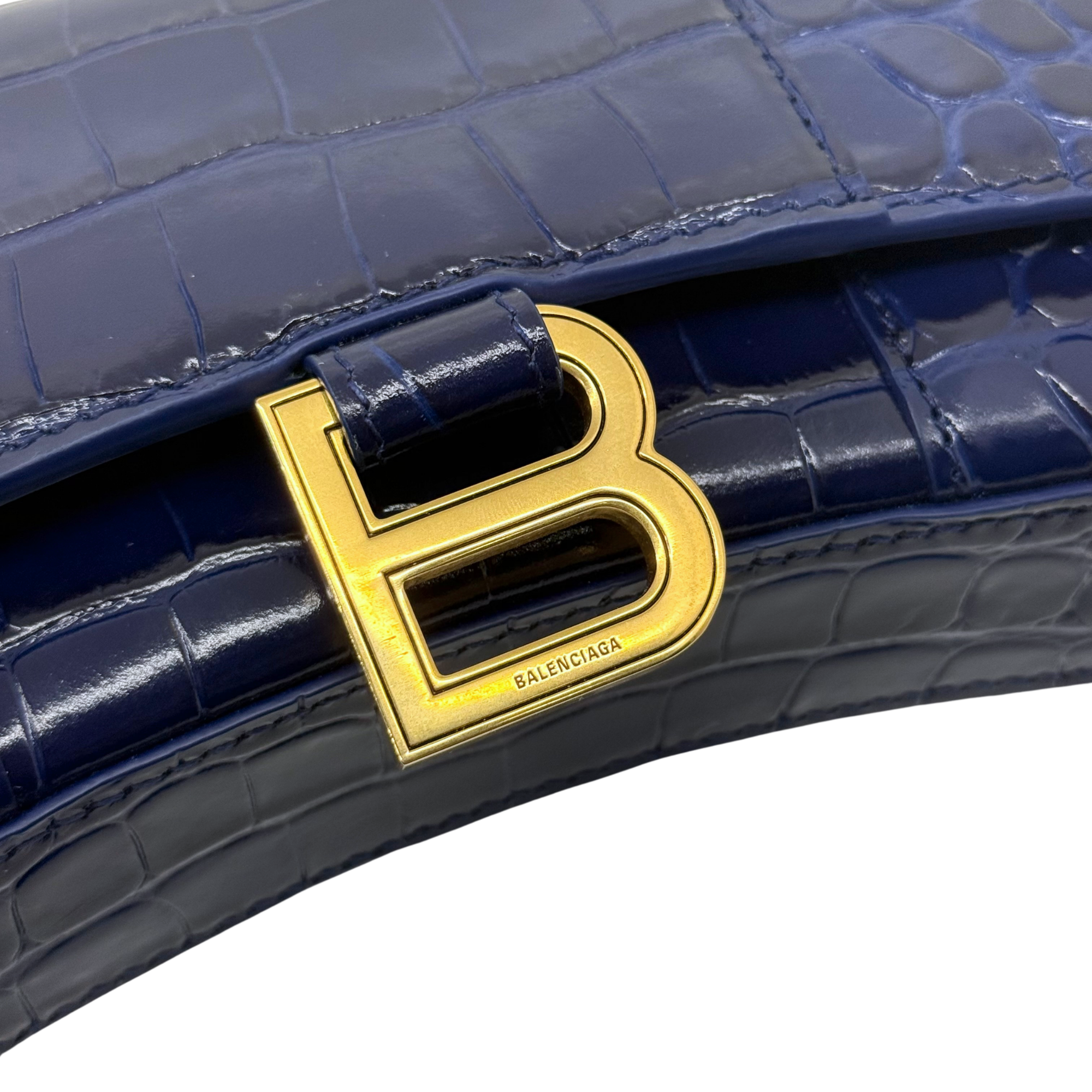 Balenciaga blue croc-embossed calfskin Hourglass wallet on chain
 (brand new)
