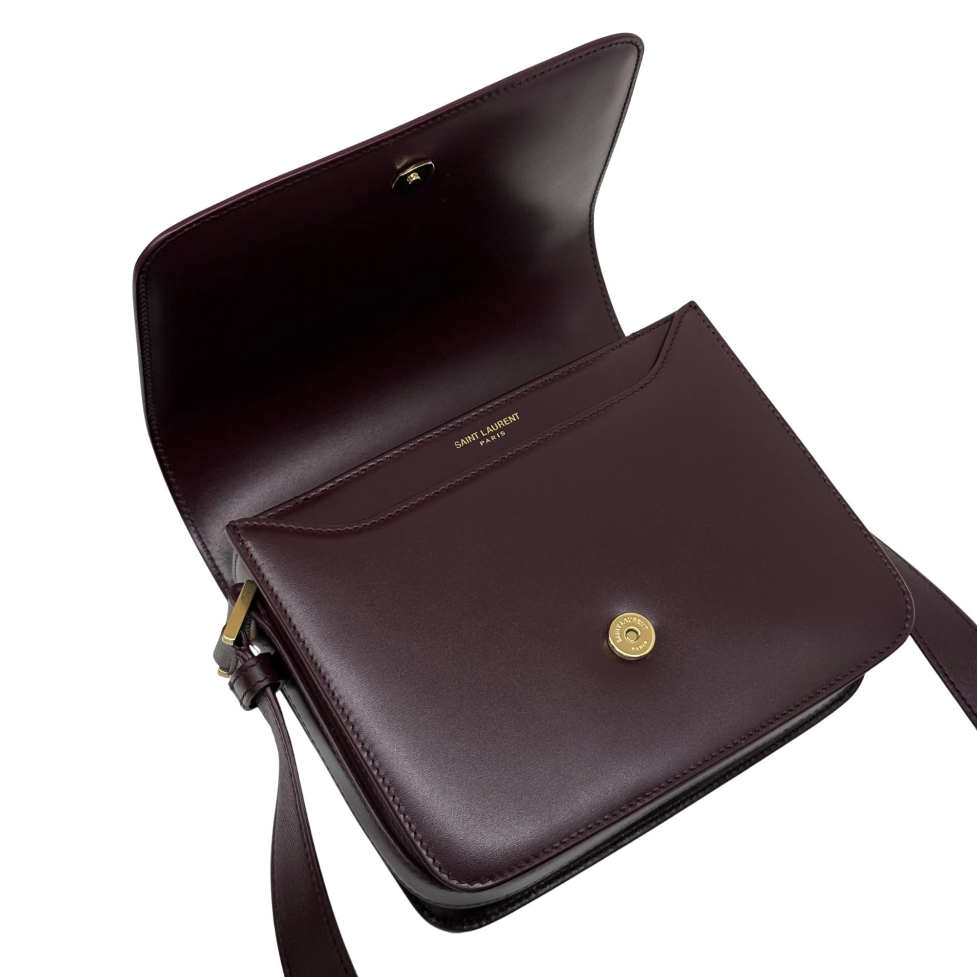 Saint Laurent Le 61 Besace bag open flap, burgundy leather with snap pocket