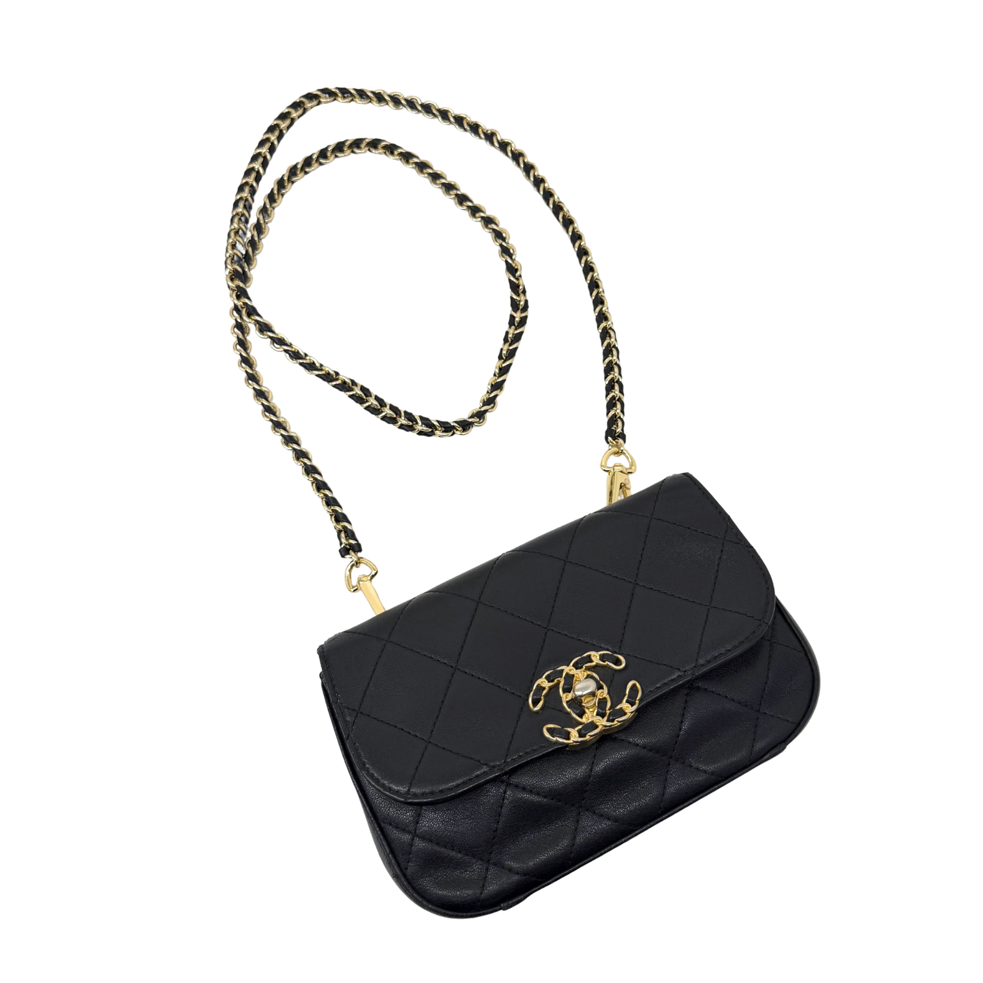 Chanel Lambskin Quilted Chain Infinity Waist Belt Bag (pre-owned)