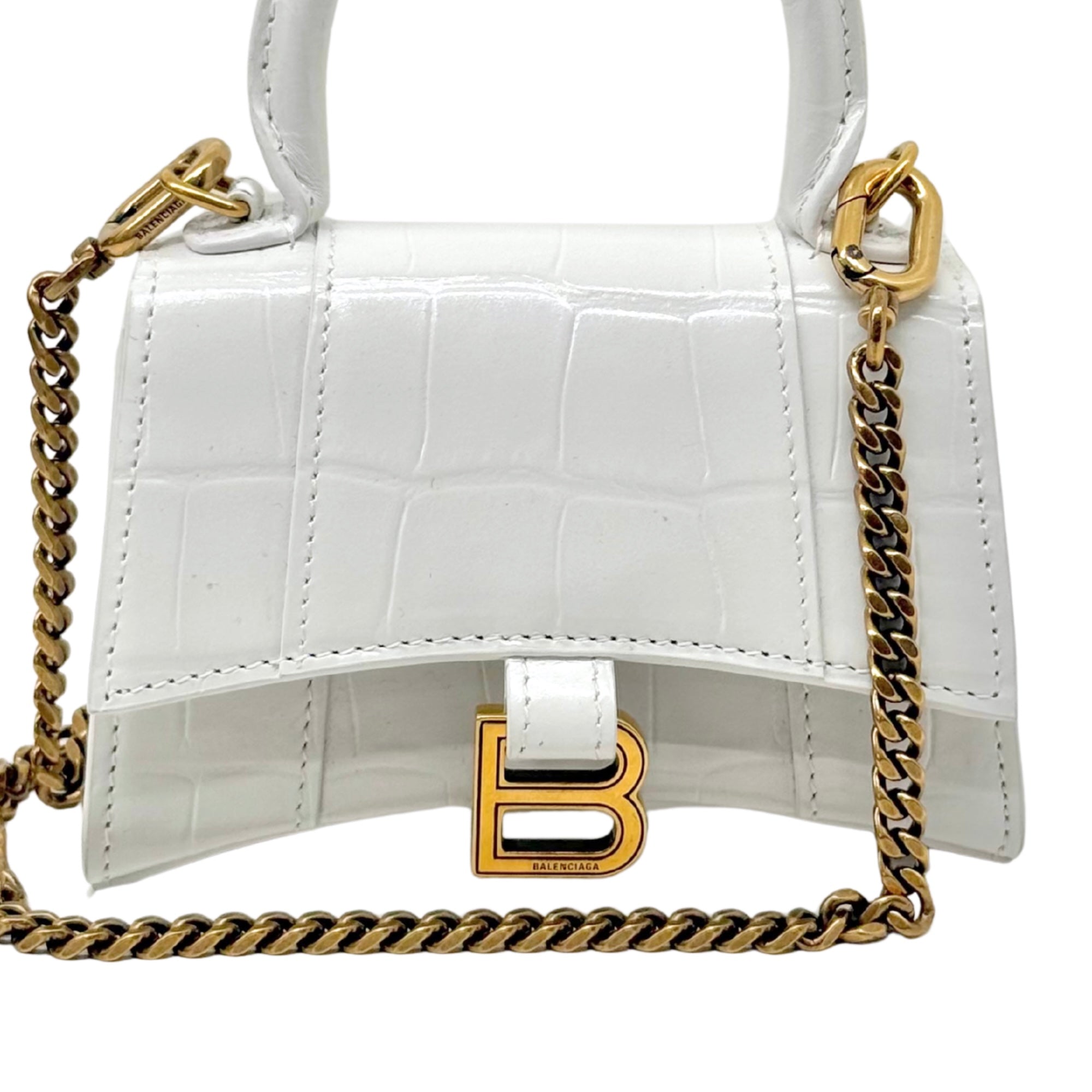 Balenciaga Hourglass Nano Crocodile Embossed Leather Cross-Body Bag Whiye (brand new)