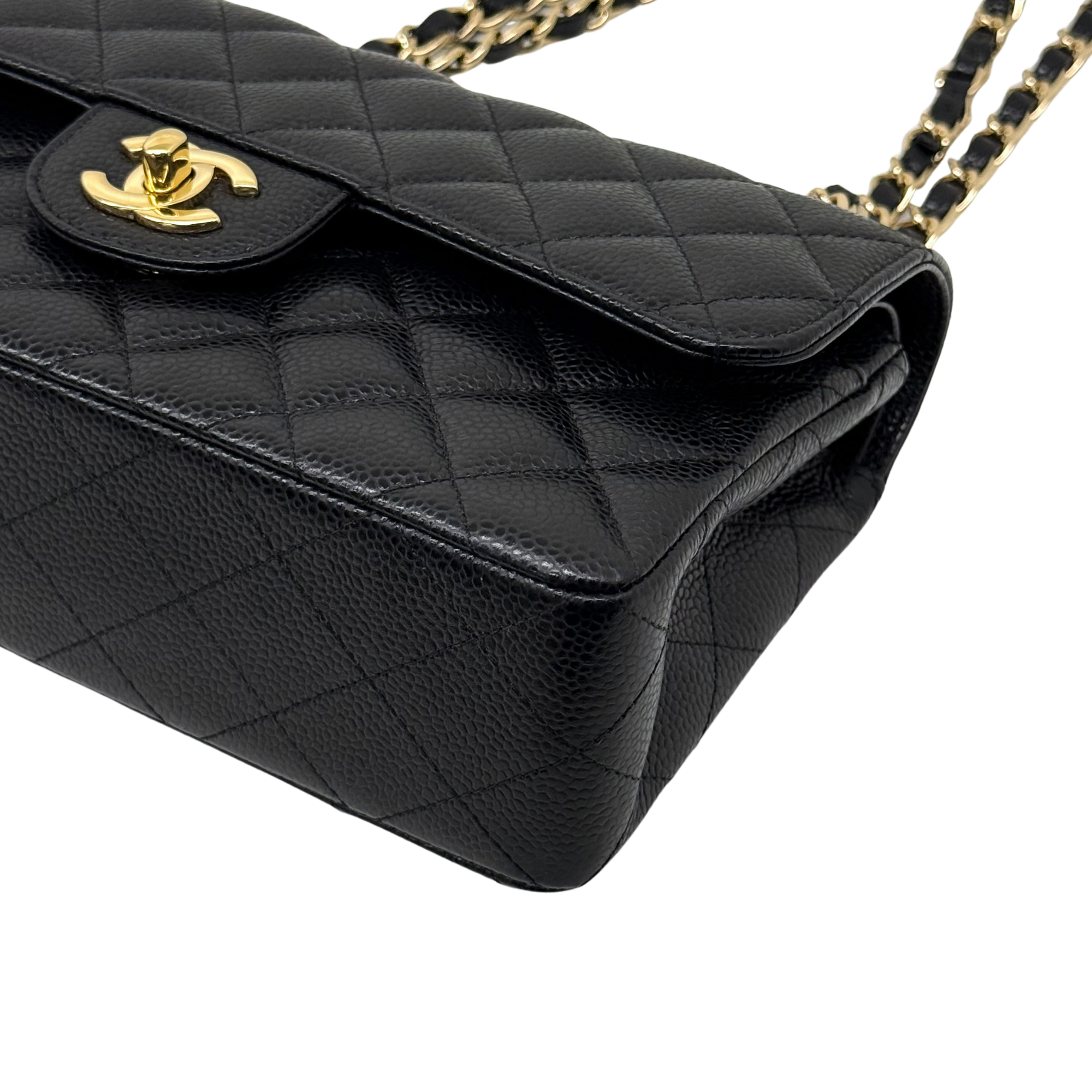 Chanel black bag caviar leather gold hardware