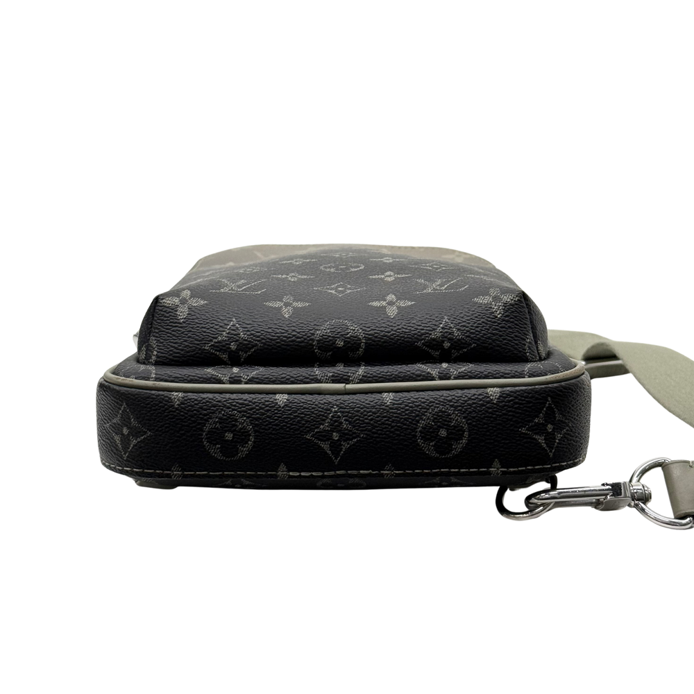 Louis Vuitton monogram crossbody bag with dome-shaped top and green strap