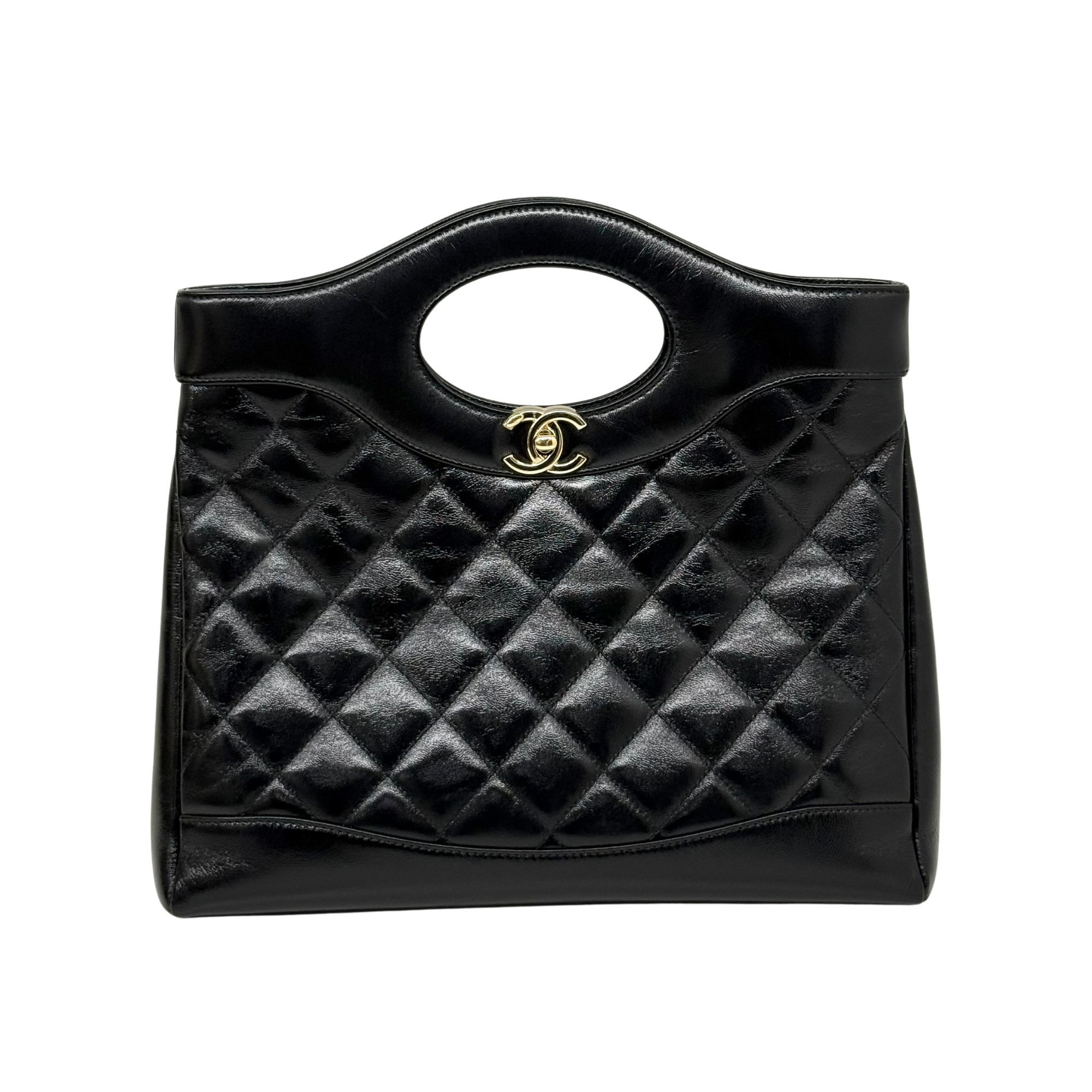 Chanel black bag leather handle
