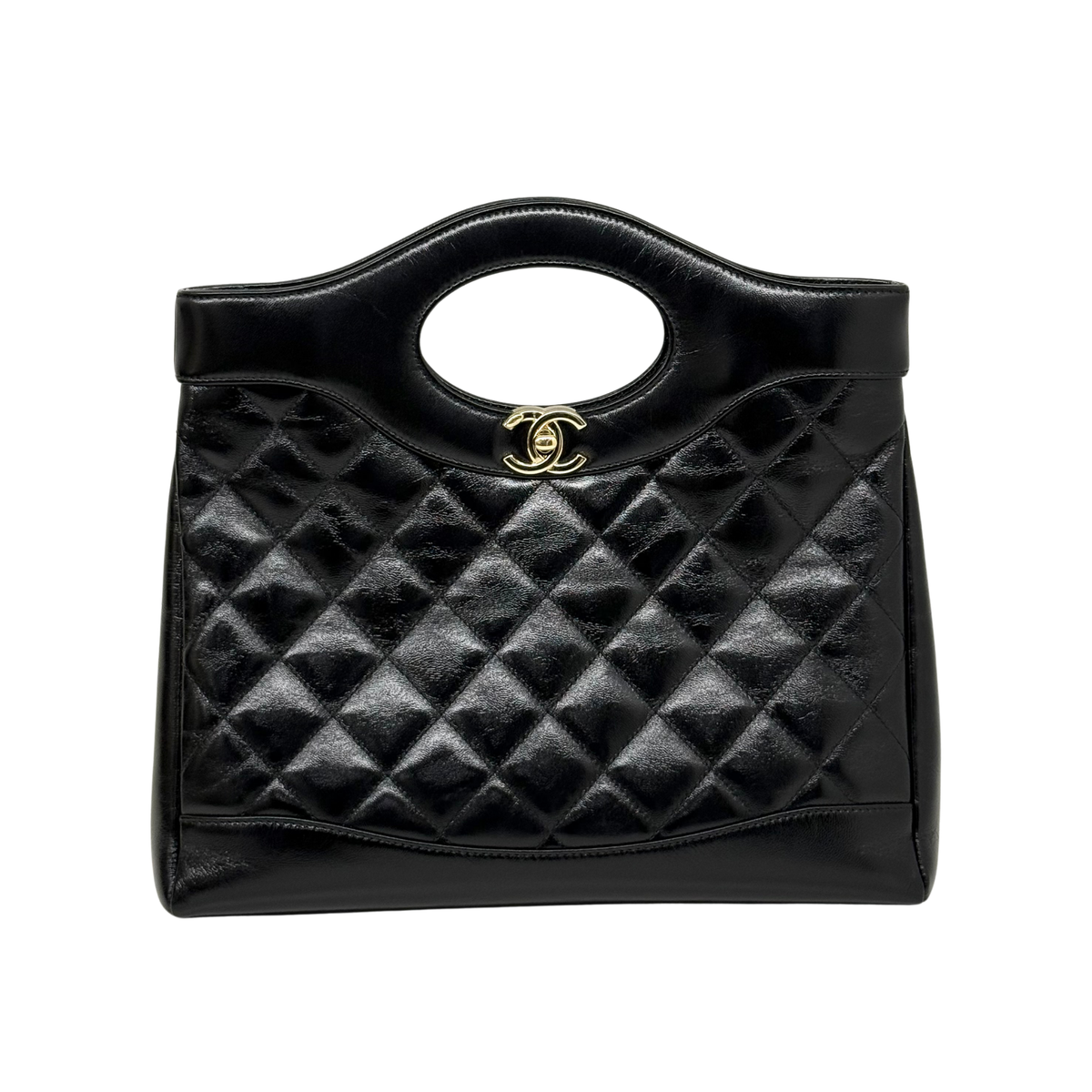 Chanel black bag leather handle