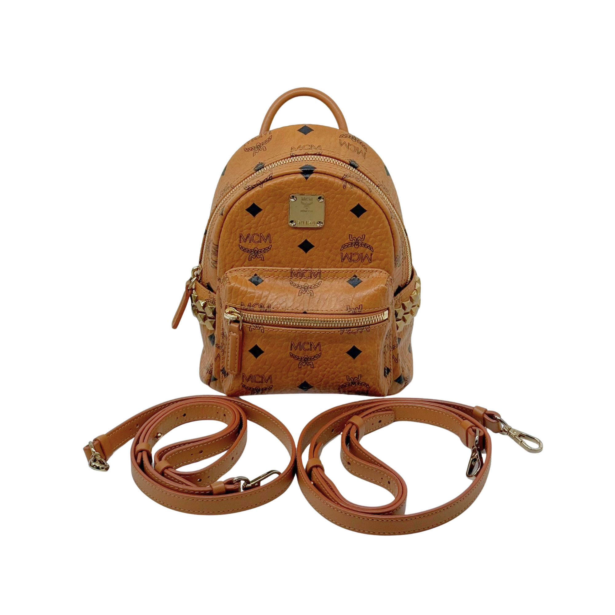 MCM Stark Bebe Boo Side Studs Backpack In Visetos X-mini (pre-owned)